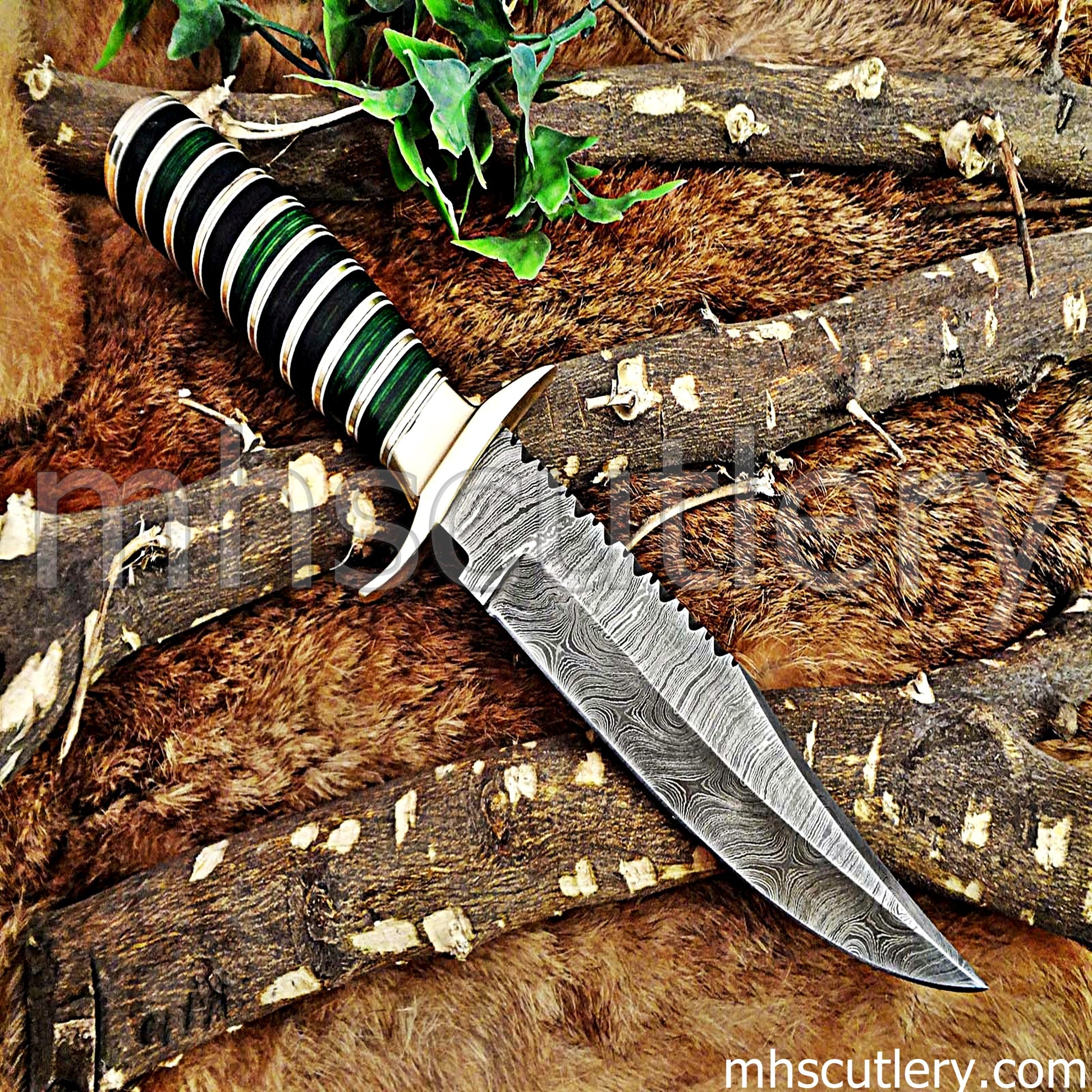 Custom Made Damascus Steel Hunter Bowie Knife | mhscutlery
