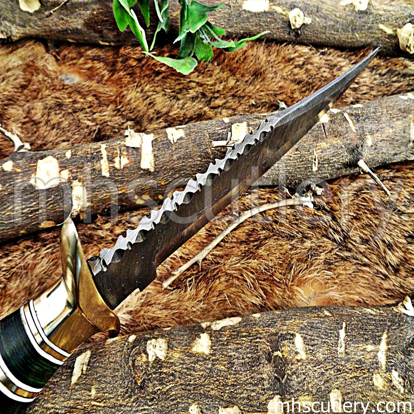 Custom Made Damascus Steel Hunter Bowie Knife | mhscutlery