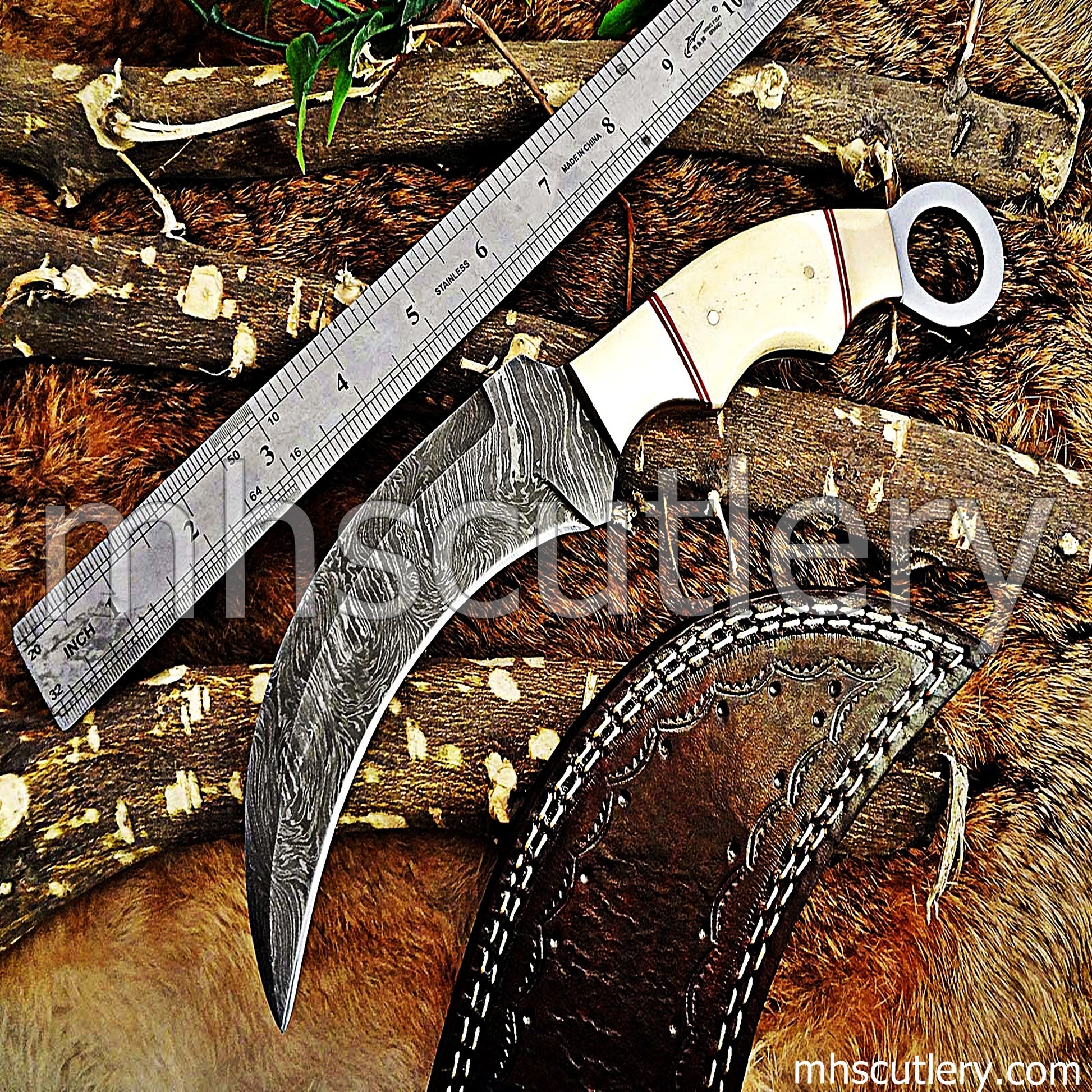Handmade Damascus Steel Karambit / Bone Handle | mhscutlery