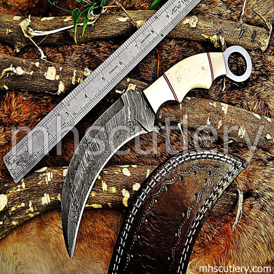 Handmade Damascus Steel Karambit / Bone Handle | mhscutlery