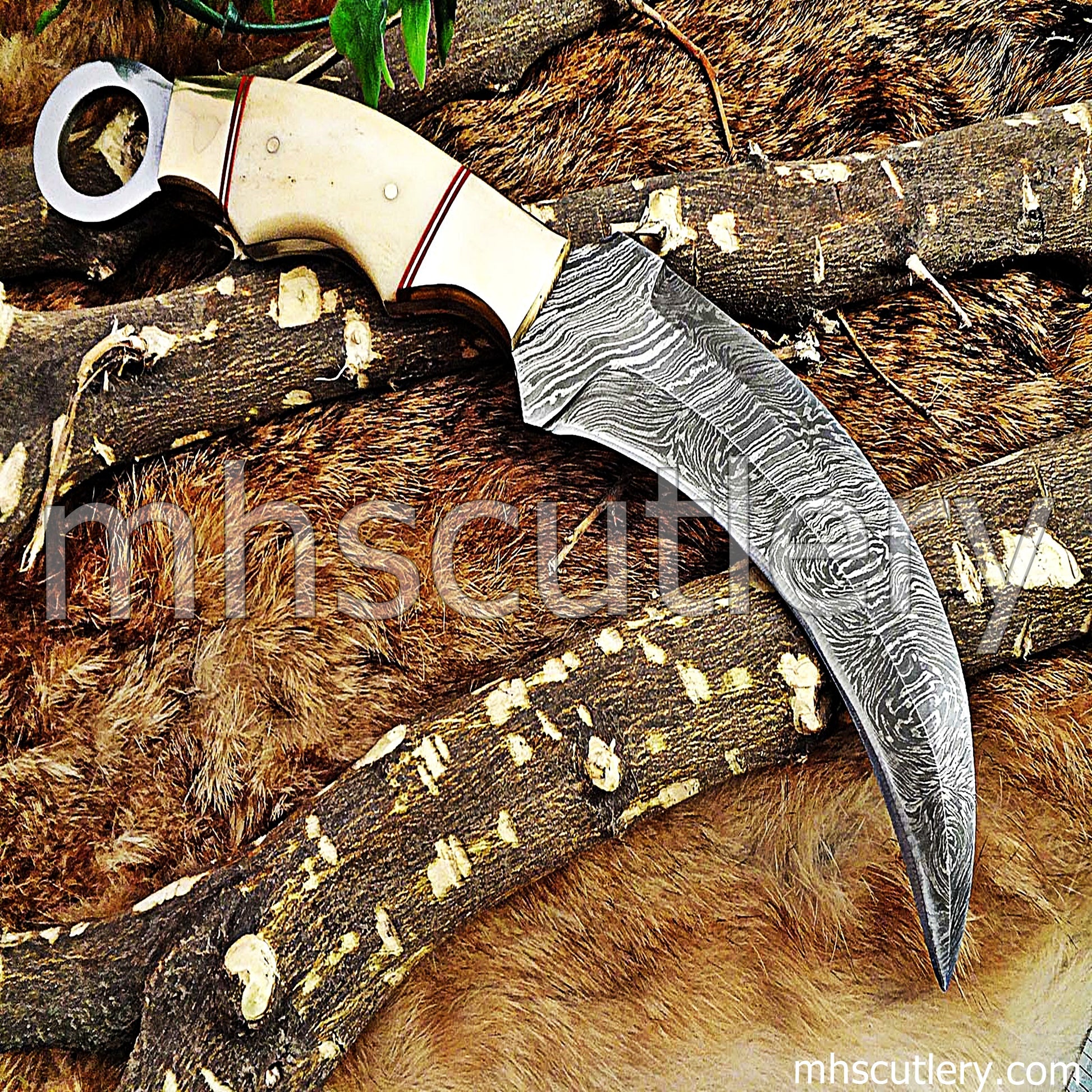 Handmade Damascus Steel Karambit / Bone Handle | mhscutlery