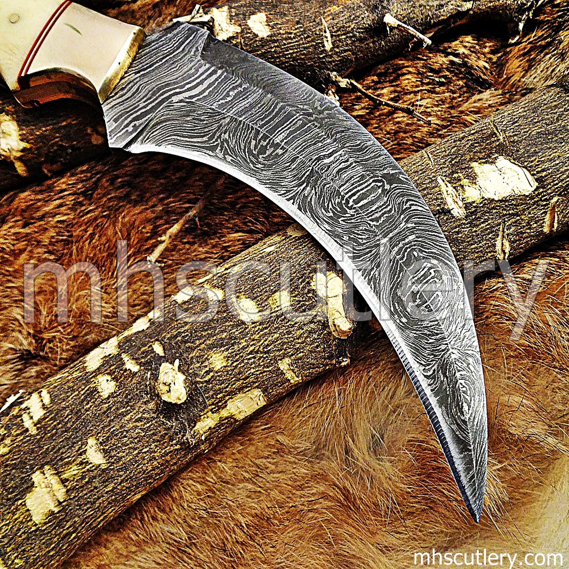 Handmade Damascus Steel Karambit / Bone Handle | mhscutlery