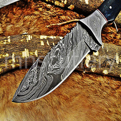 Damascus Steel Bull Horn Gut Hook | mhscutlery