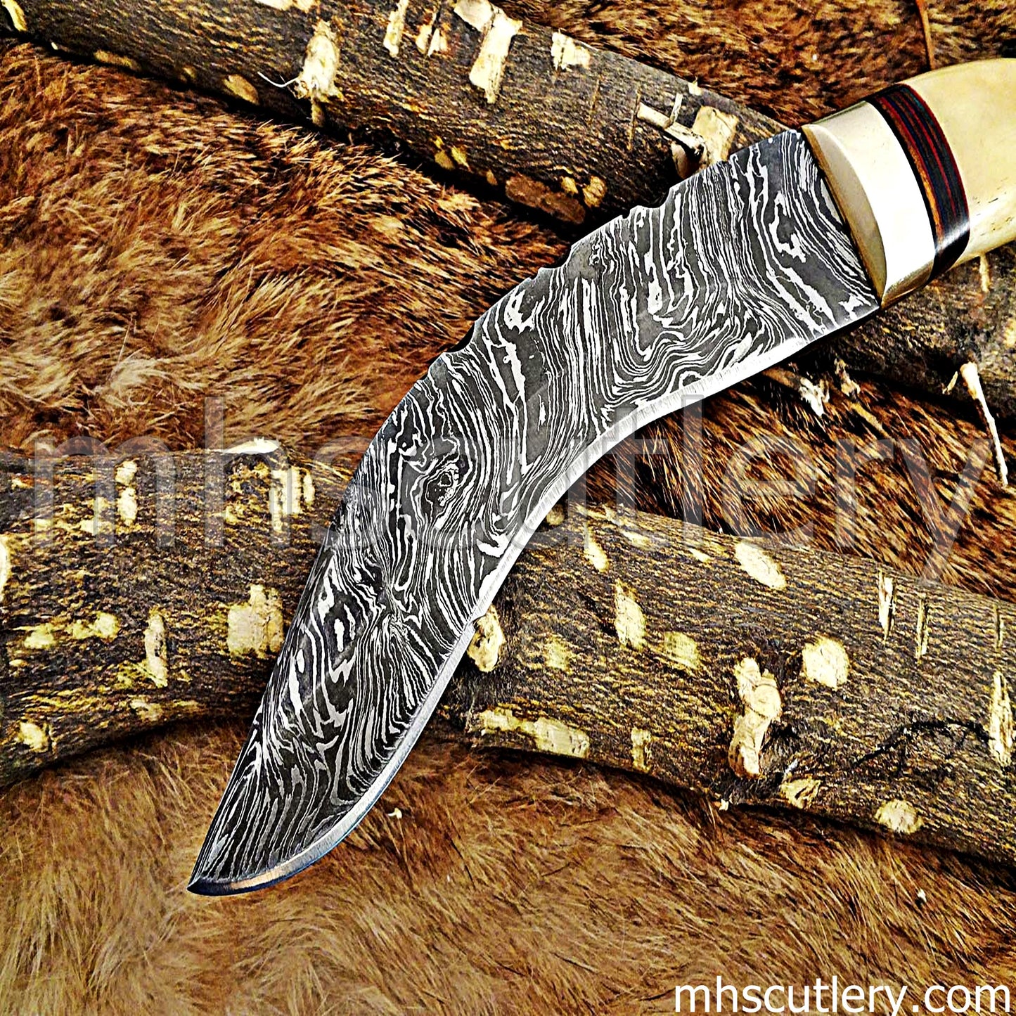 Handmade Damascus Steel Hunting Kukri With Antler Handle | mhscutlery