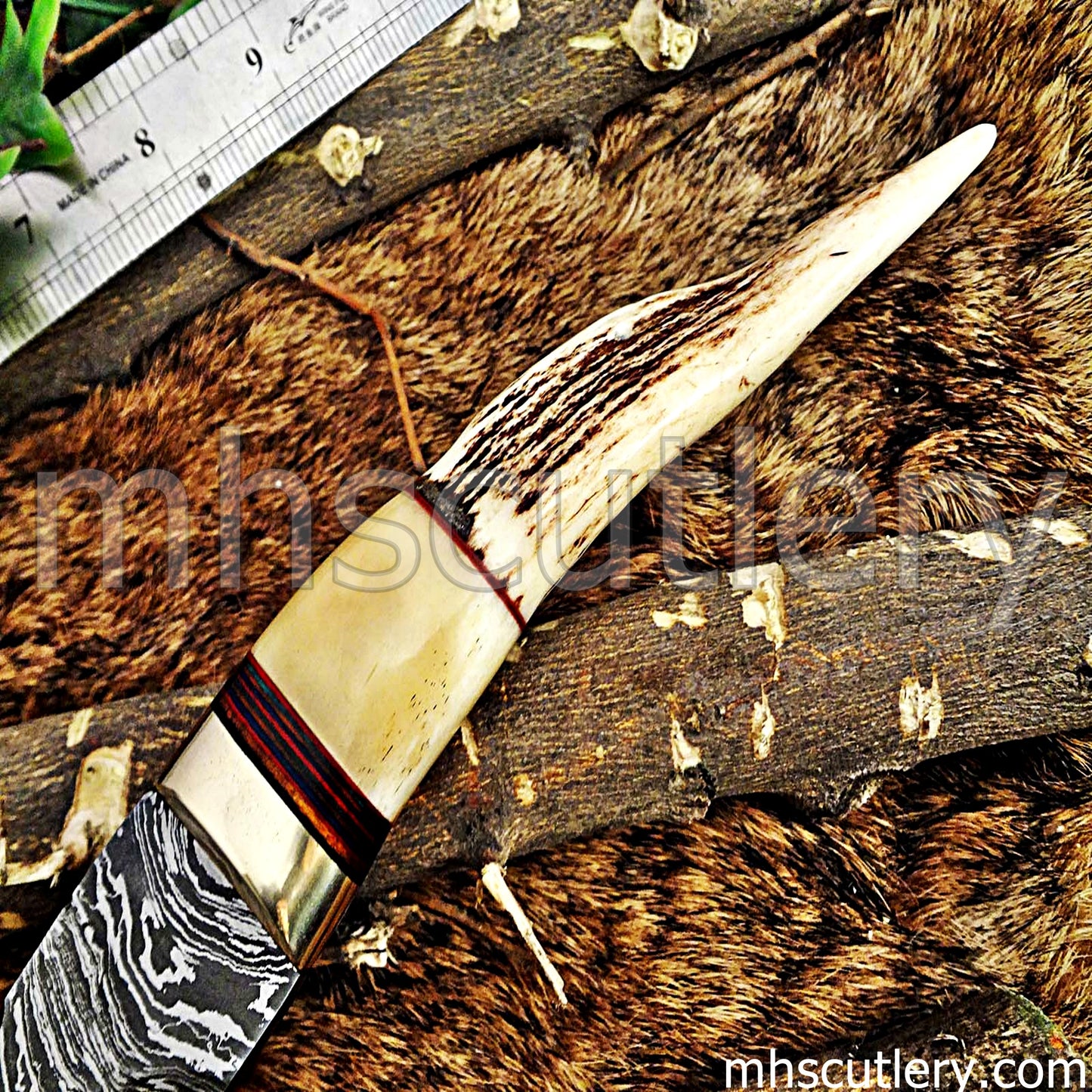 Handmade Damascus Steel Hunting Kukri With Antler Handle | mhscutlery