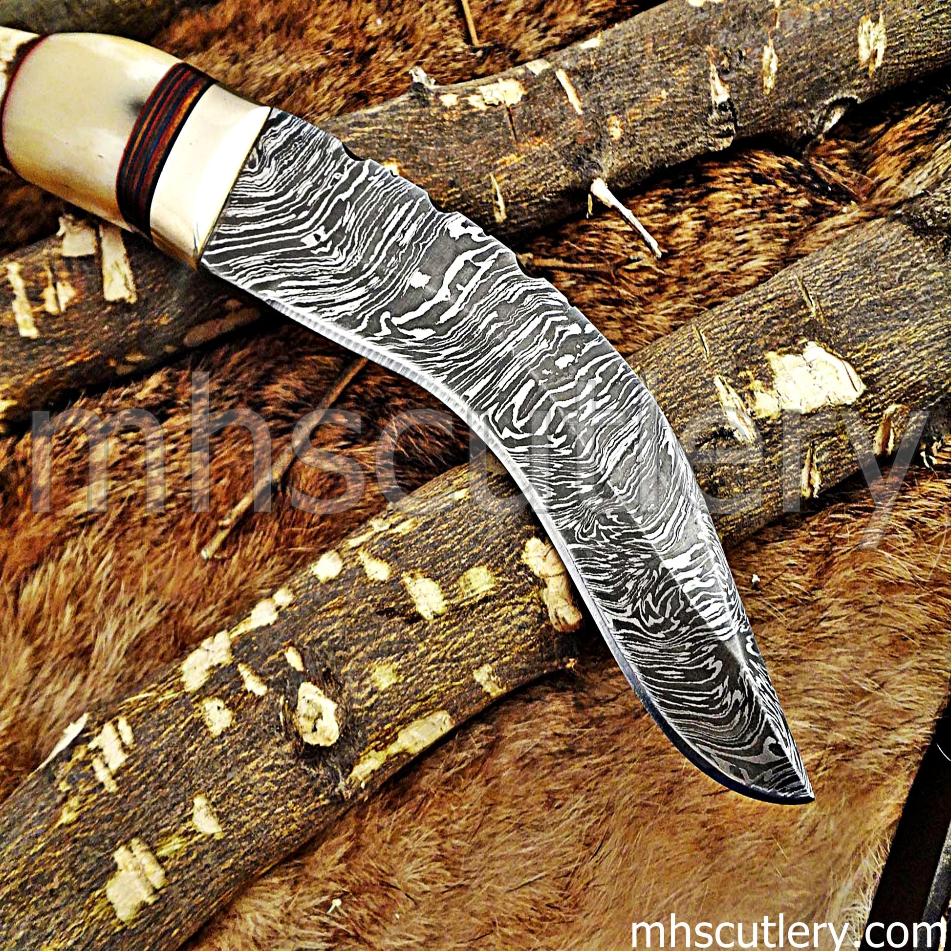 Handmade Damascus Steel Hunting Kukri With Antler Handle | mhscutlery