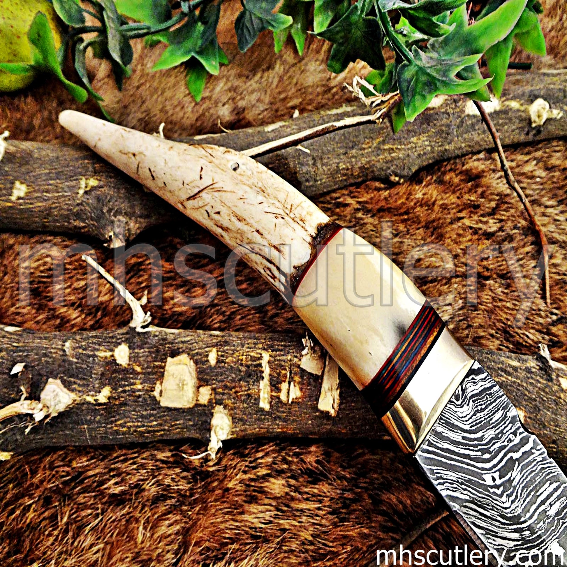 Handmade Damascus Steel Hunting Kukri With Antler Handle | mhscutlery