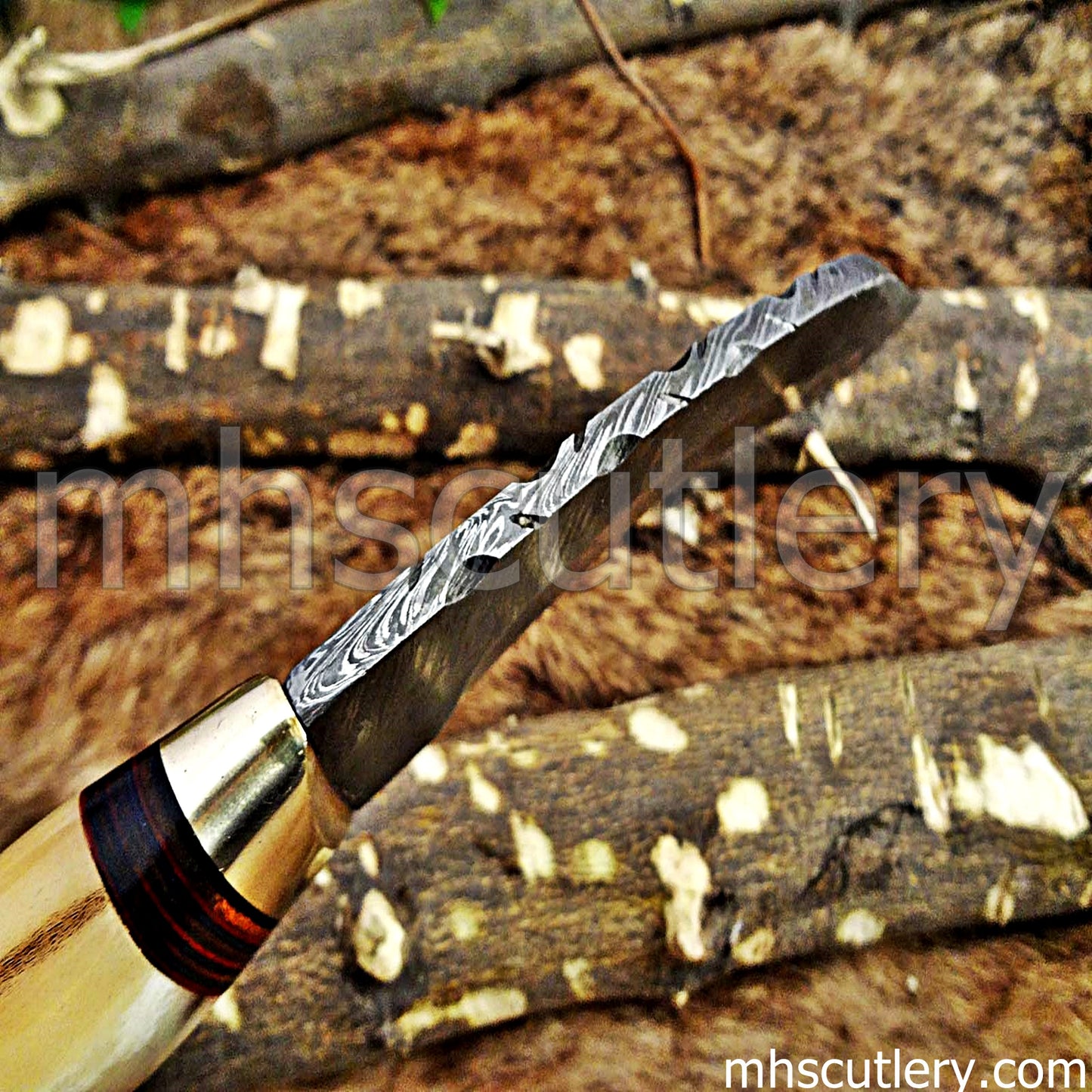 Handmade Damascus Steel Hunting Kukri With Antler Handle | mhscutlery