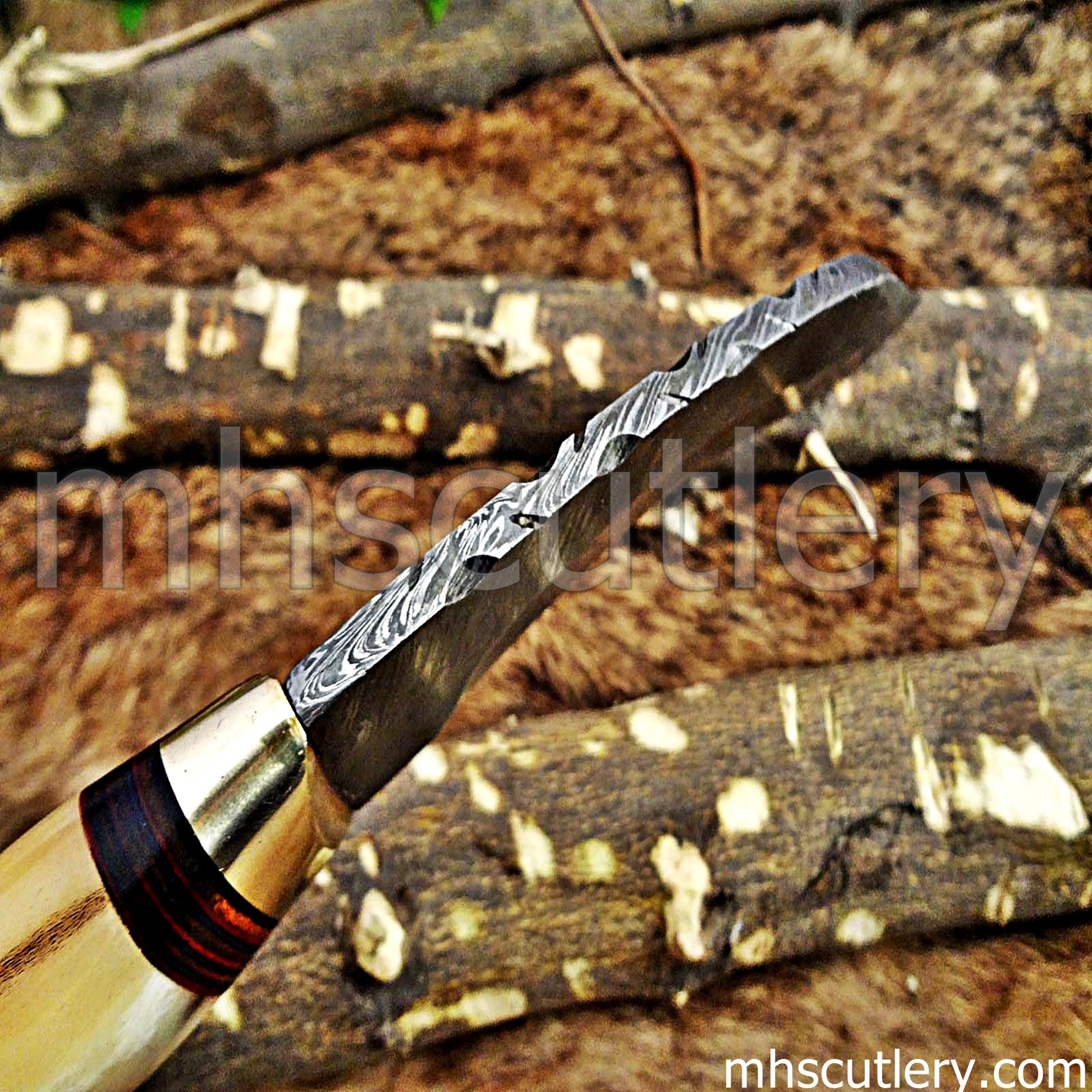Handmade Damascus Steel Hunting Kukri With Antler Handle | mhscutlery