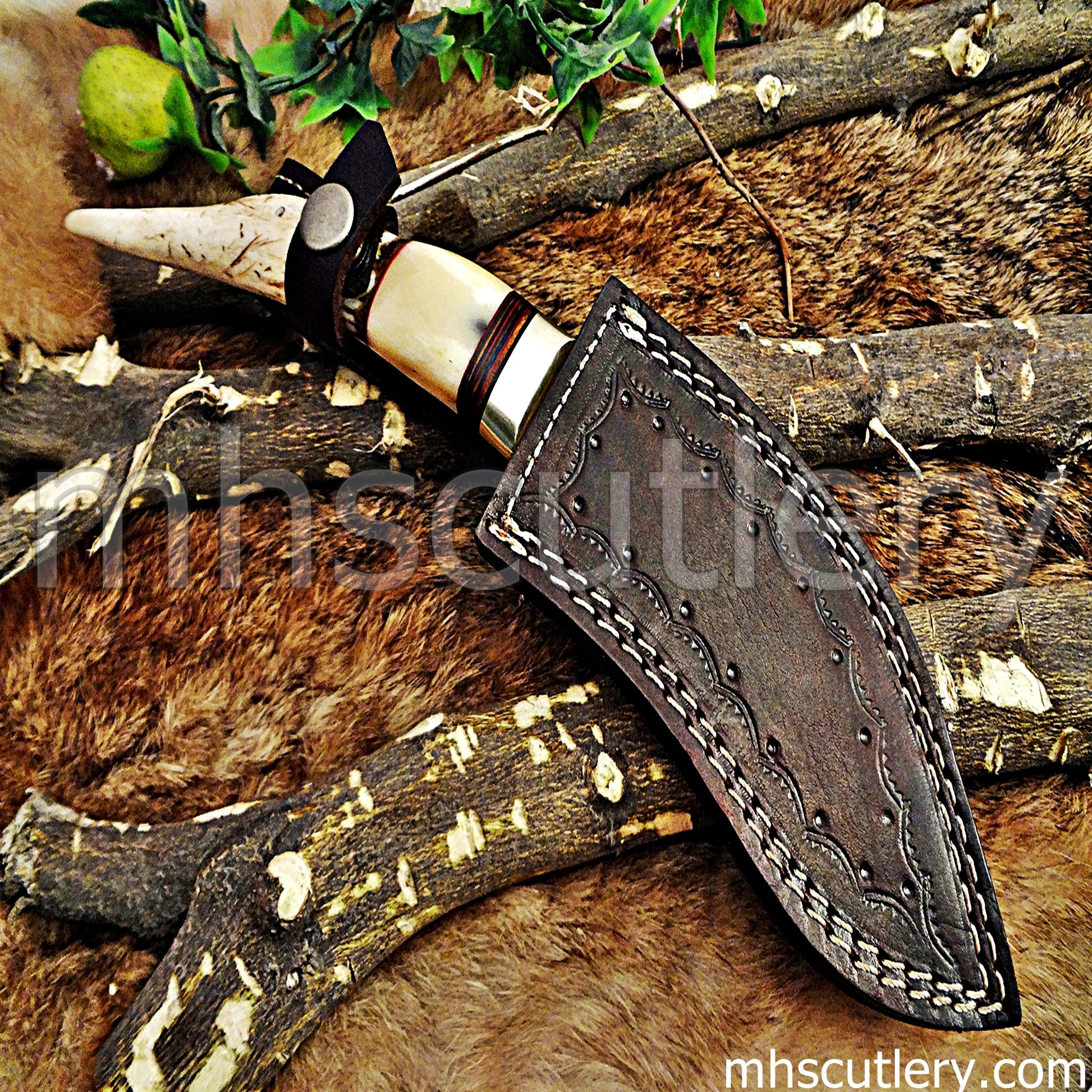 Handmade Damascus Steel Hunting Kukri With Antler Handle | mhscutlery