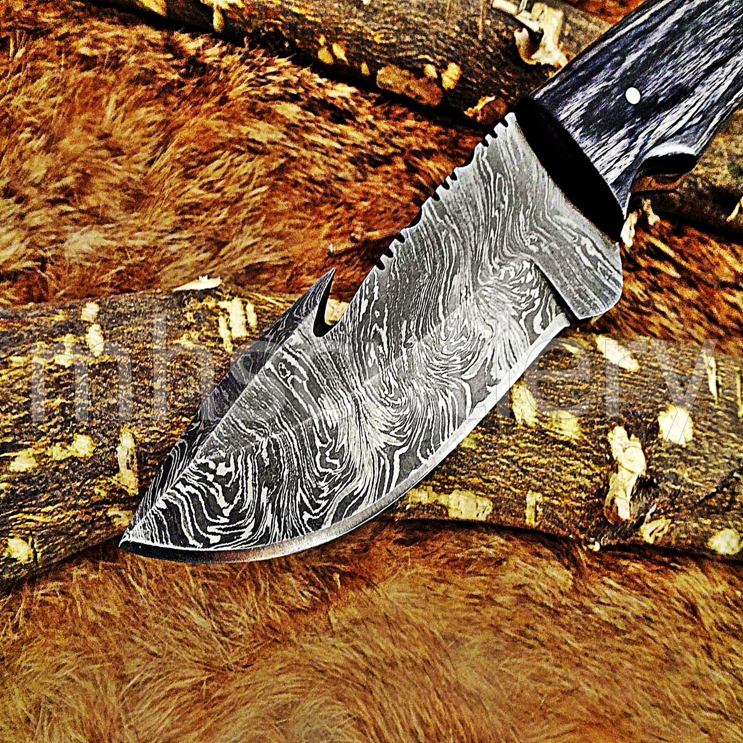 Damascus Steel Fancy Gut Hook Hunter Skinner Knife | mhscutlery