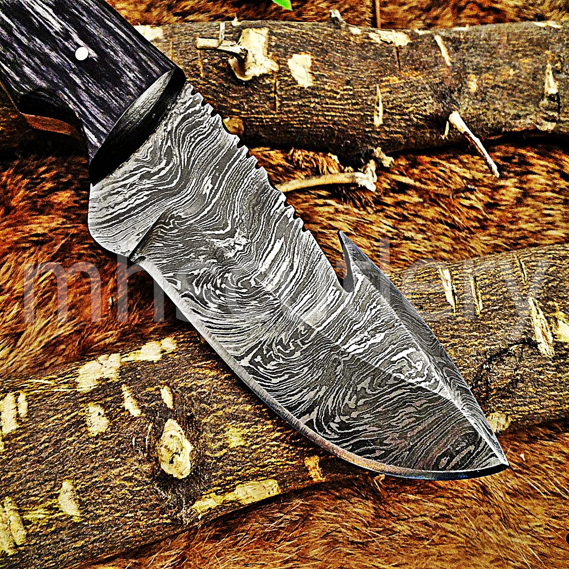 Damascus Steel Fancy Gut Hook Hunter Skinner Knife | mhscutlery