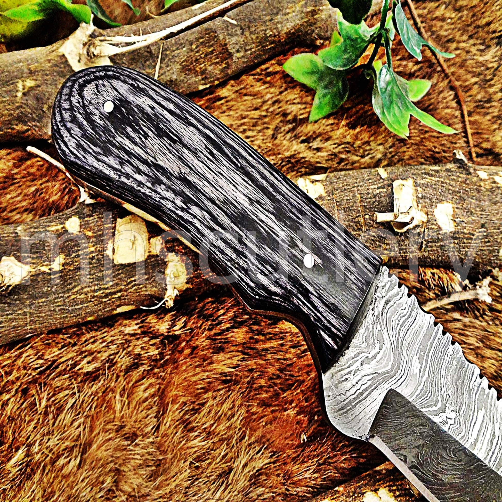Damascus Steel Fancy Gut Hook Hunter Skinner Knife | mhscutlery
