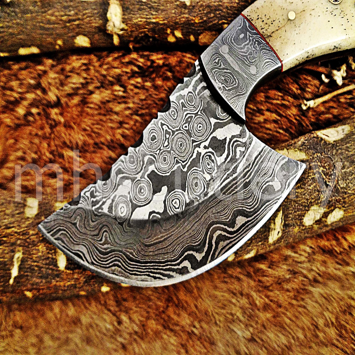 Hand Forged Raindrop Damascus Steel Pizza Knife | mhscutlery