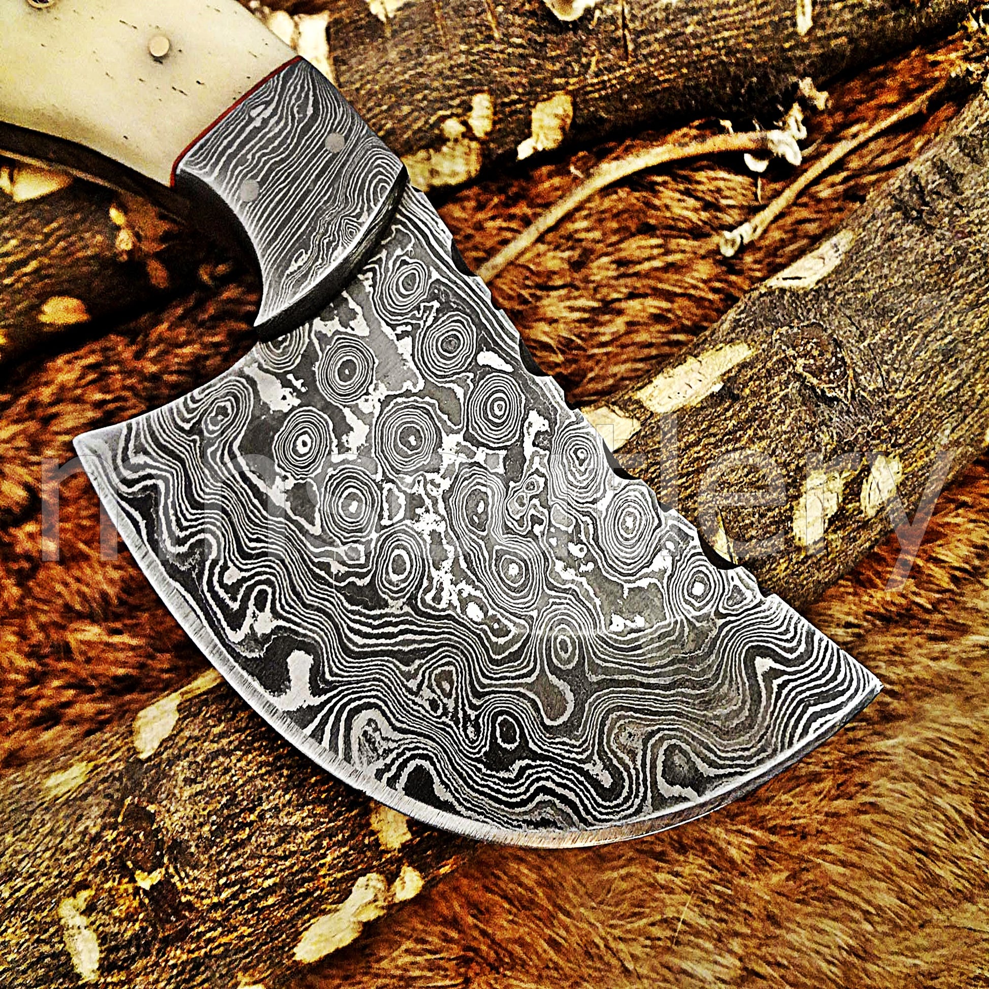 Hand Forged Raindrop Damascus Steel Pizza Knife | mhscutlery