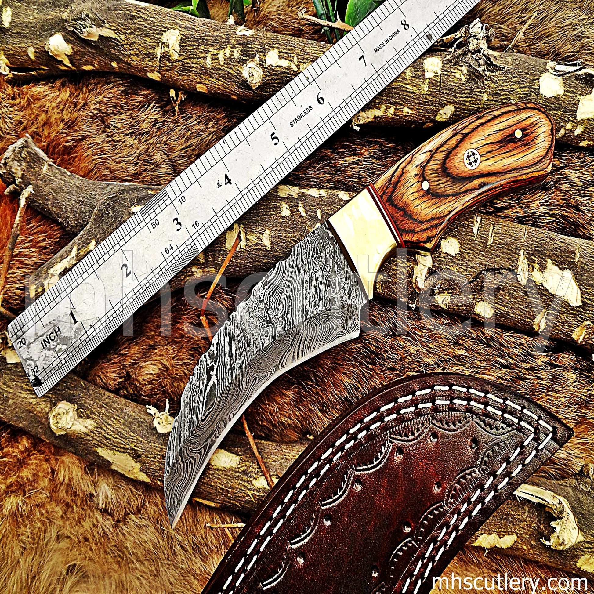 Damascus Steel Curved Skinner Knife | mhscutlery