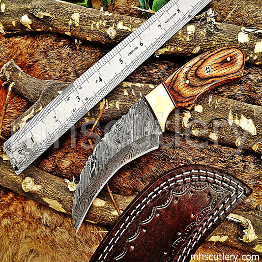 Damascus Steel Curved Skinner Knife | mhscutlery