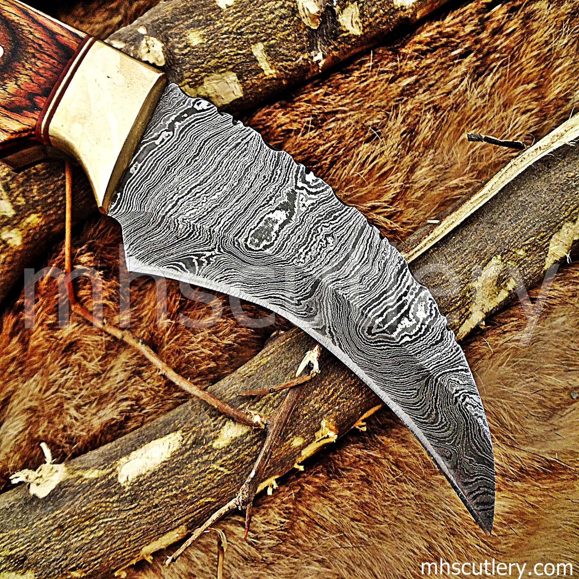 Damascus Steel Curved Skinner Knife | mhscutlery