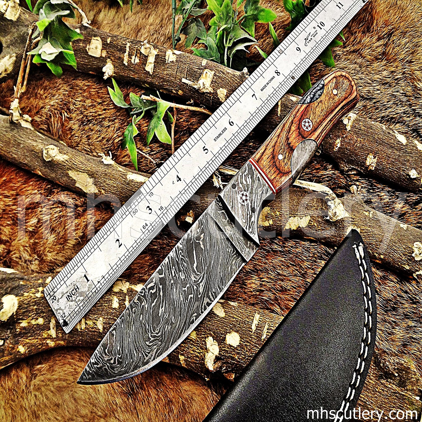 Hand Forged Damascus Steel Skinner Hunting Knife | mhscutlery