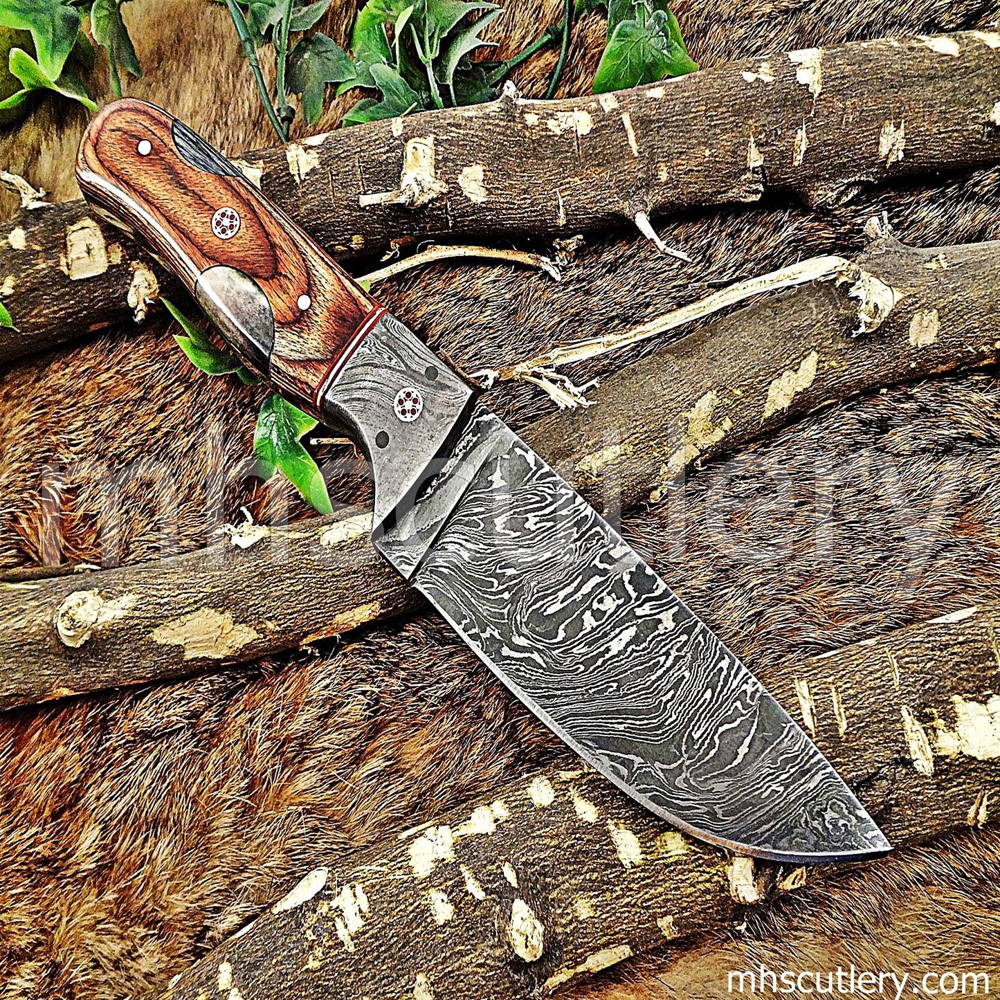 Hand Forged Damascus Steel Skinner Hunting Knife | mhscutlery