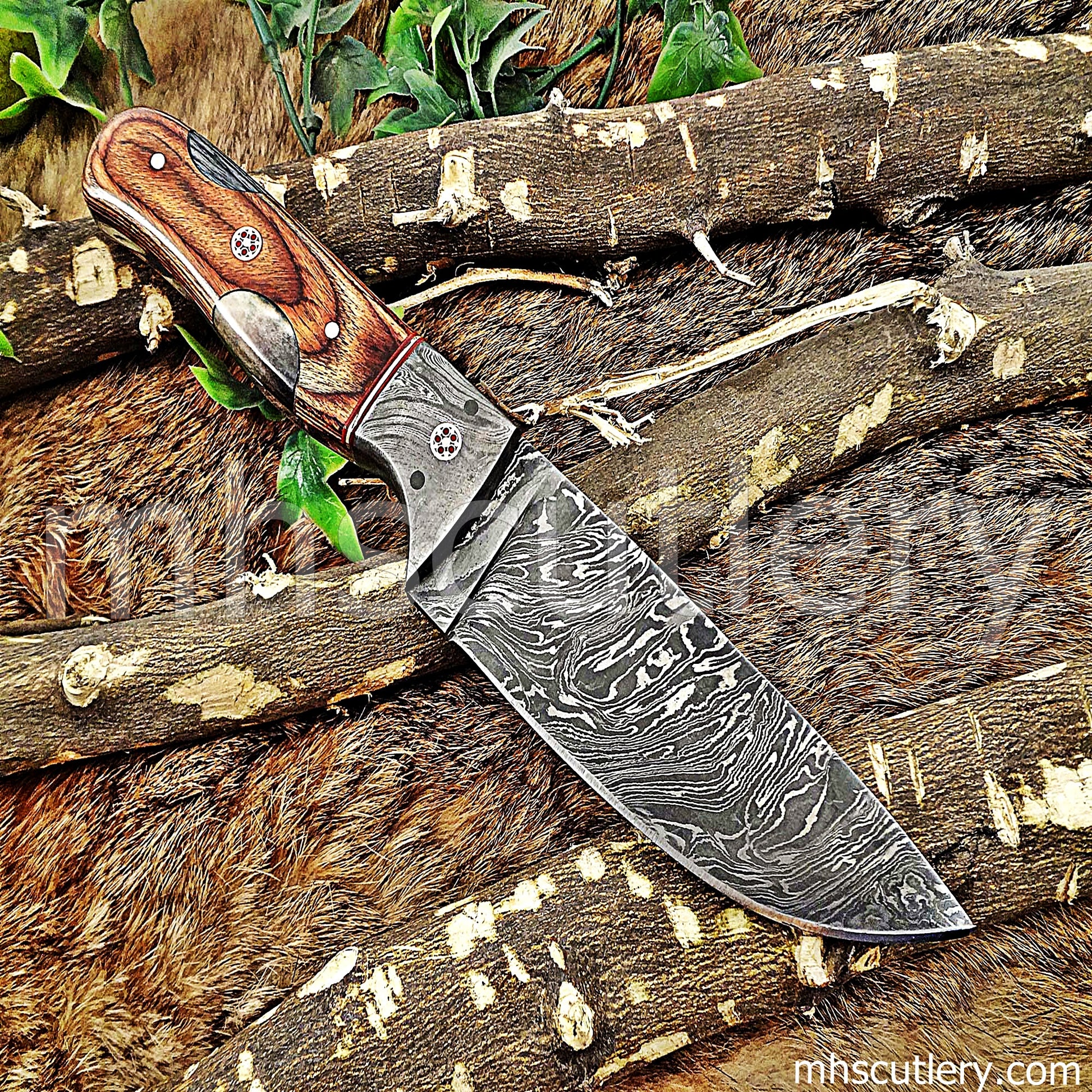Hand Forged Damascus Steel Skinner Hunting Knife | mhscutlery