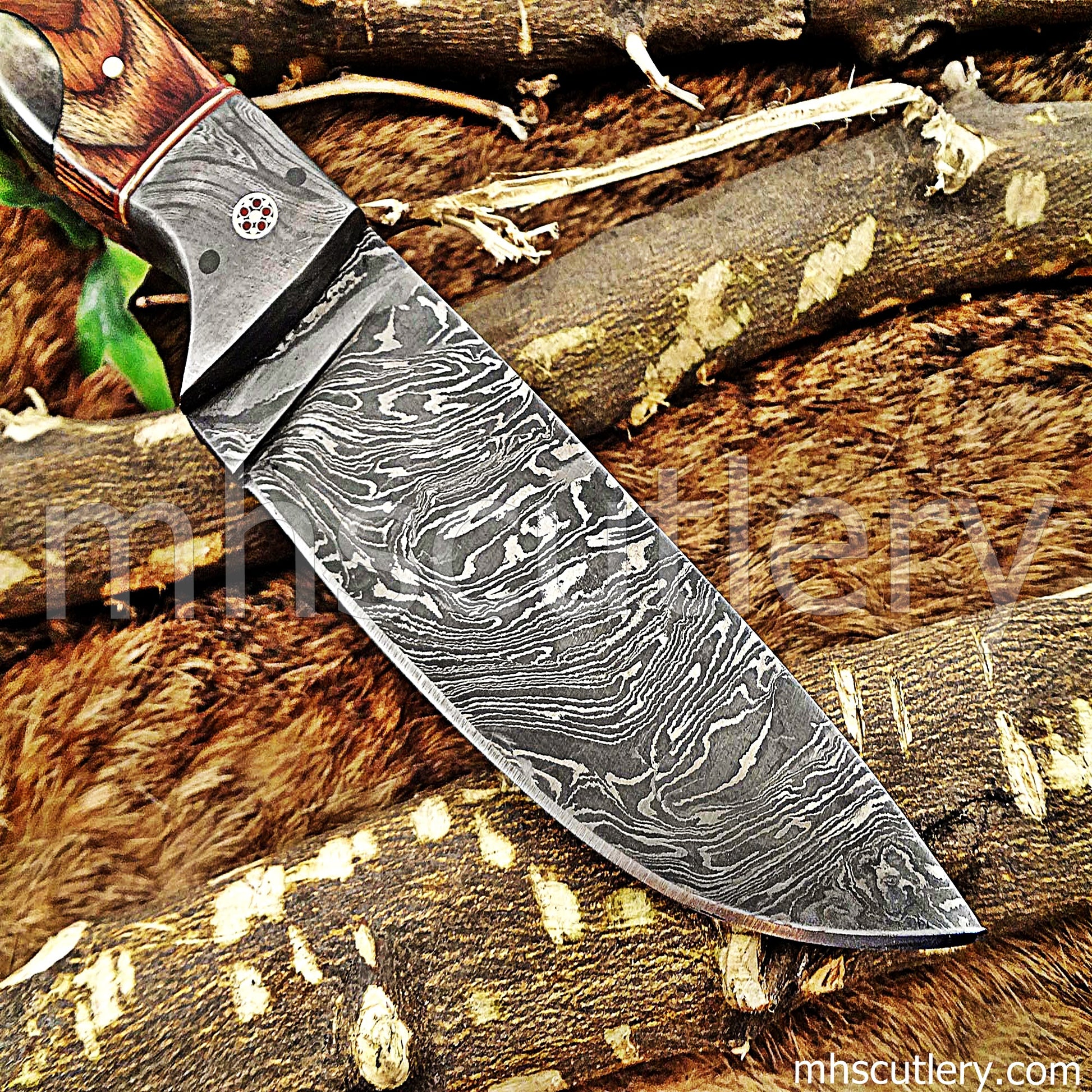 Hand Forged Damascus Steel Skinner Hunting Knife | mhscutlery