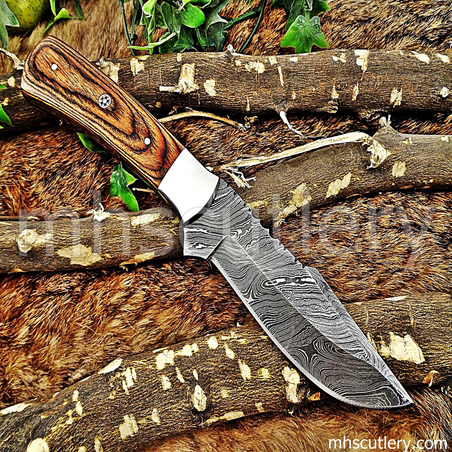 Custom Handmade Damascus Steel Skinner Knife | mhscutlery