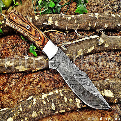Custom Handmade Damascus Steel Skinner Knife | mhscutlery