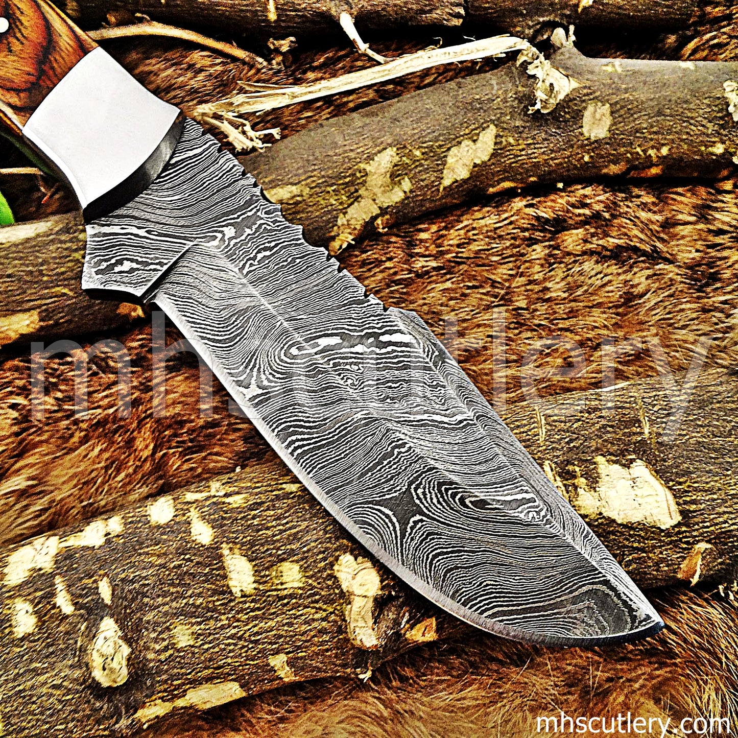 Custom Handmade Damascus Steel Skinner Knife | mhscutlery