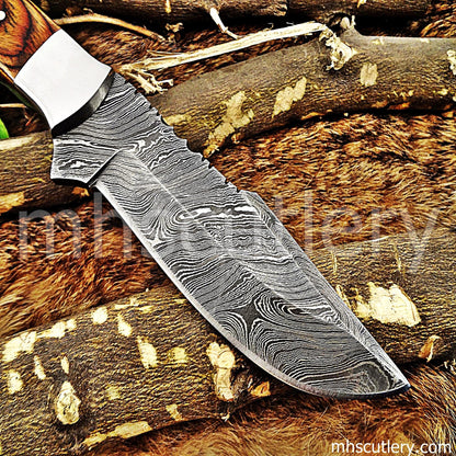 Custom Handmade Damascus Steel Skinner Knife | mhscutlery
