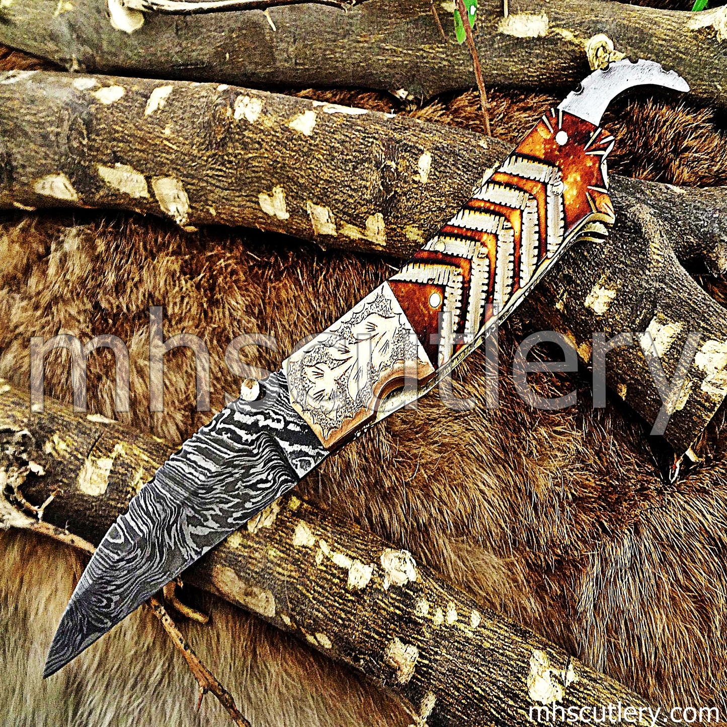Handmade Damascus Steel Antique Folding Knife / Bone Handle | mhscutlery