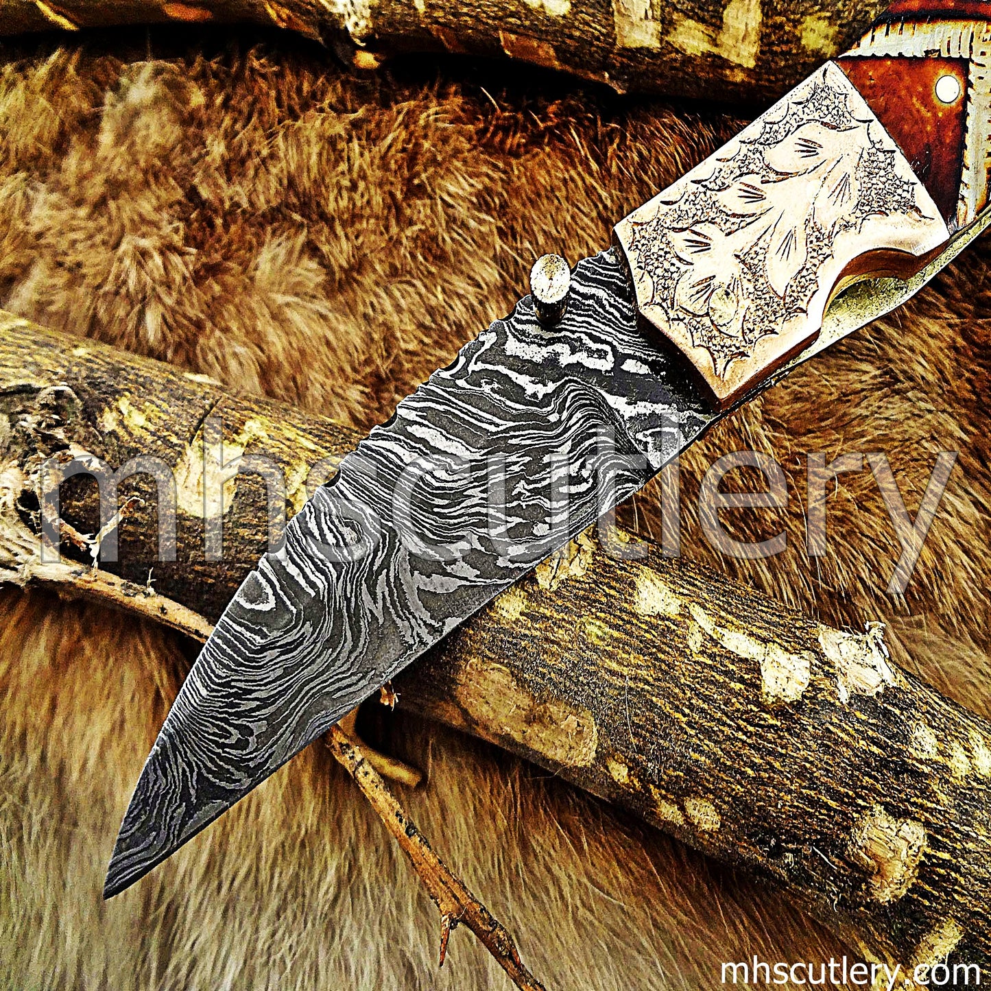 Handmade Damascus Steel Antique Folding Knife / Bone Handle | mhscutlery
