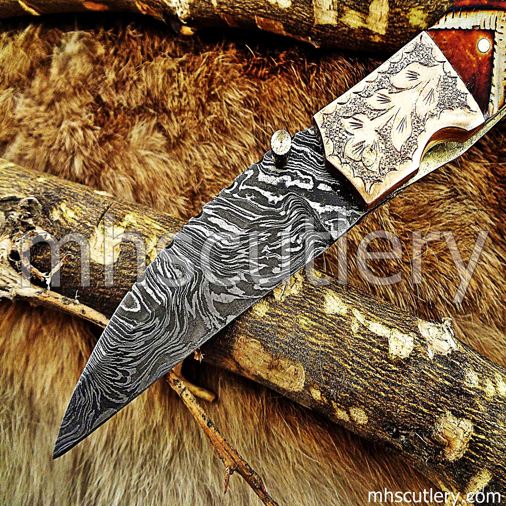 Handmade Damascus Steel Antique Folding Knife / Bone Handle | mhscutlery