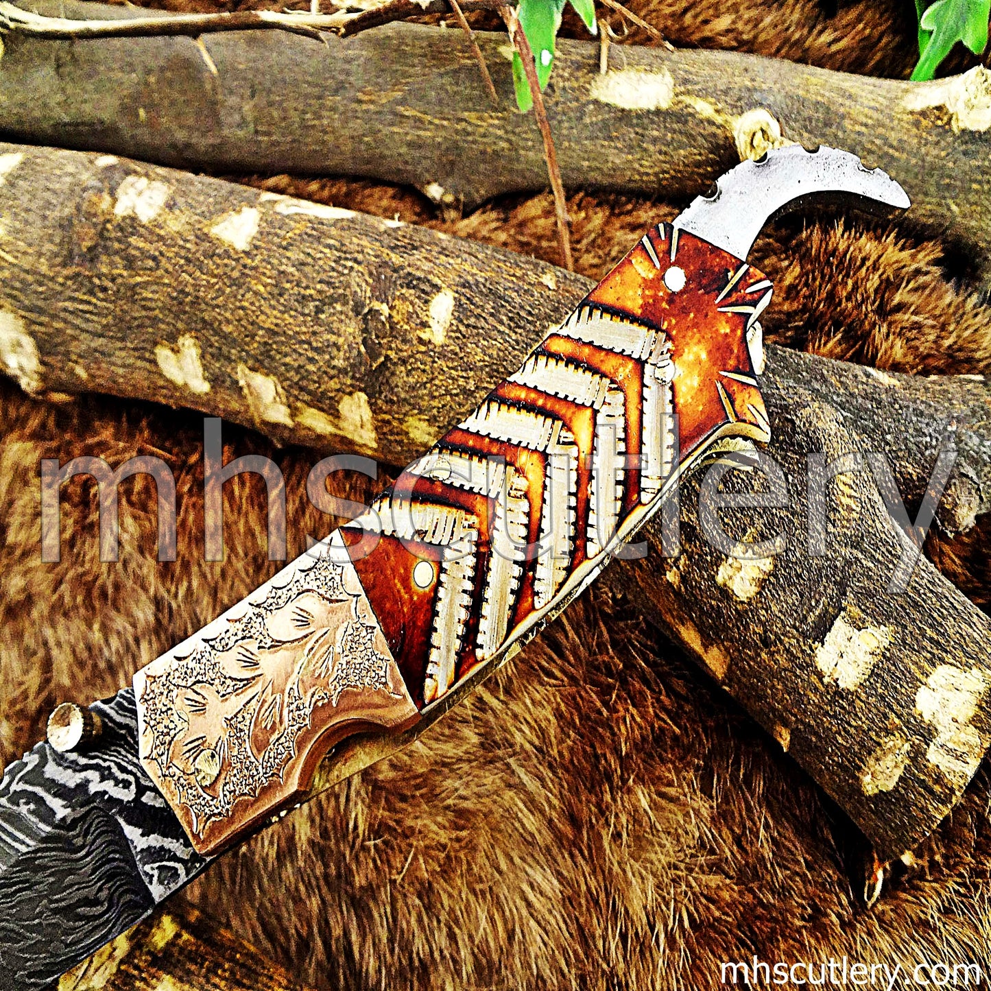Handmade Damascus Steel Antique Folding Knife / Bone Handle | mhscutlery
