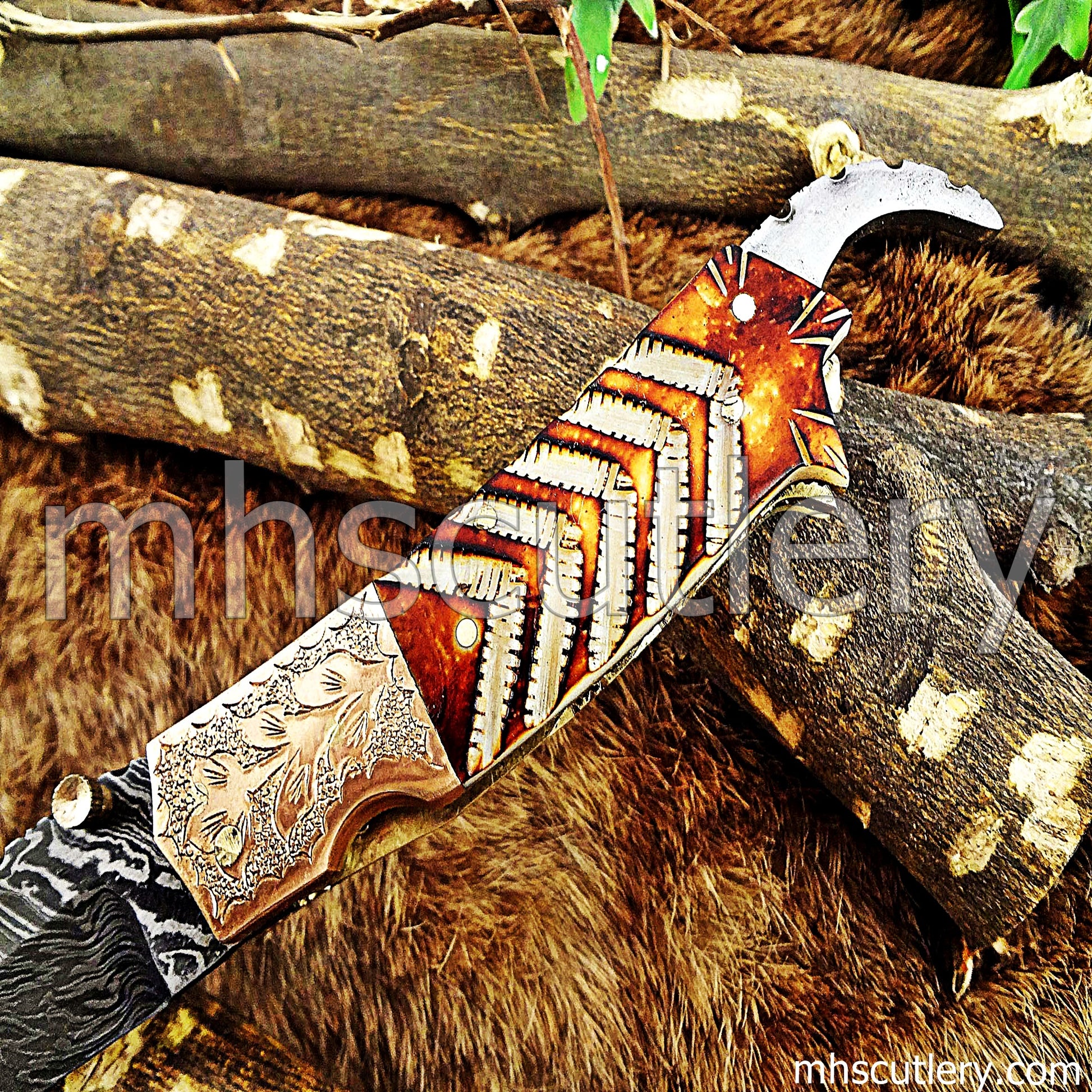 Handmade Damascus Steel Antique Folding Knife / Bone Handle | mhscutlery