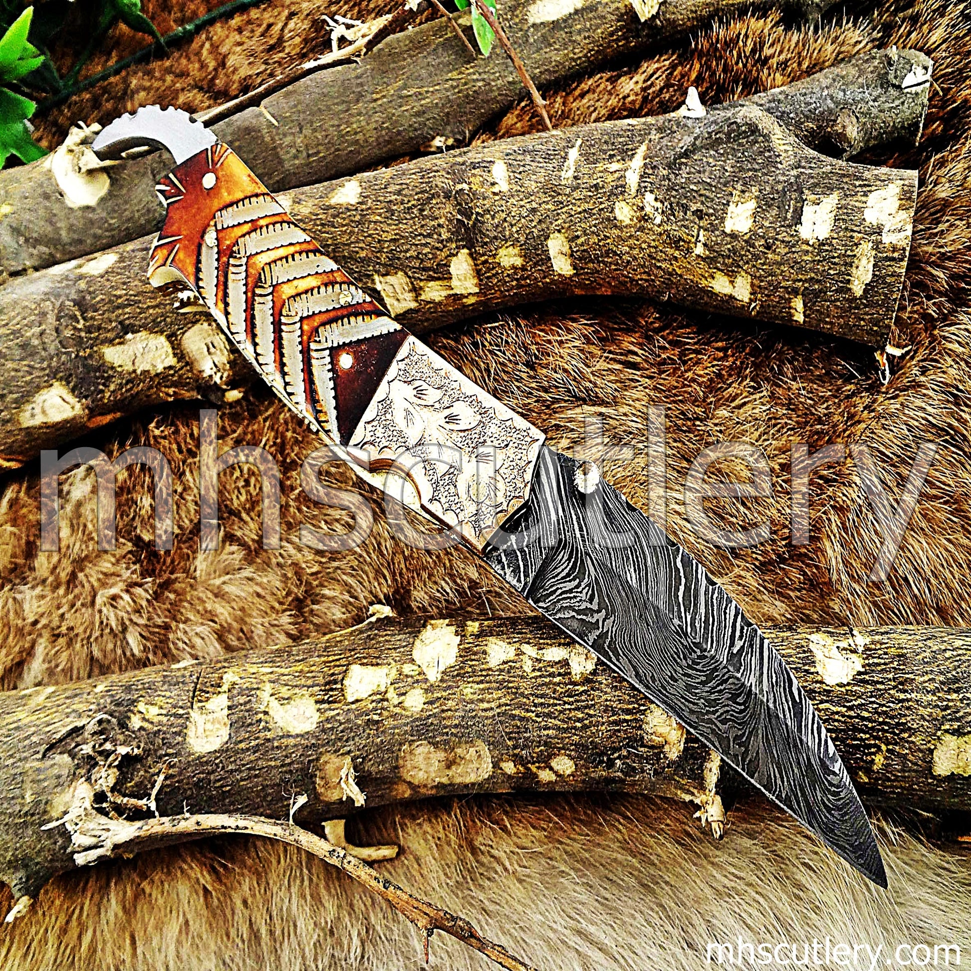 Handmade Damascus Steel Antique Folding Knife / Bone Handle | mhscutlery