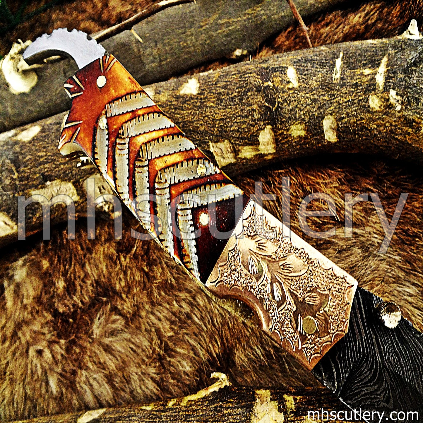 Handmade Damascus Steel Antique Folding Knife / Bone Handle | mhscutlery
