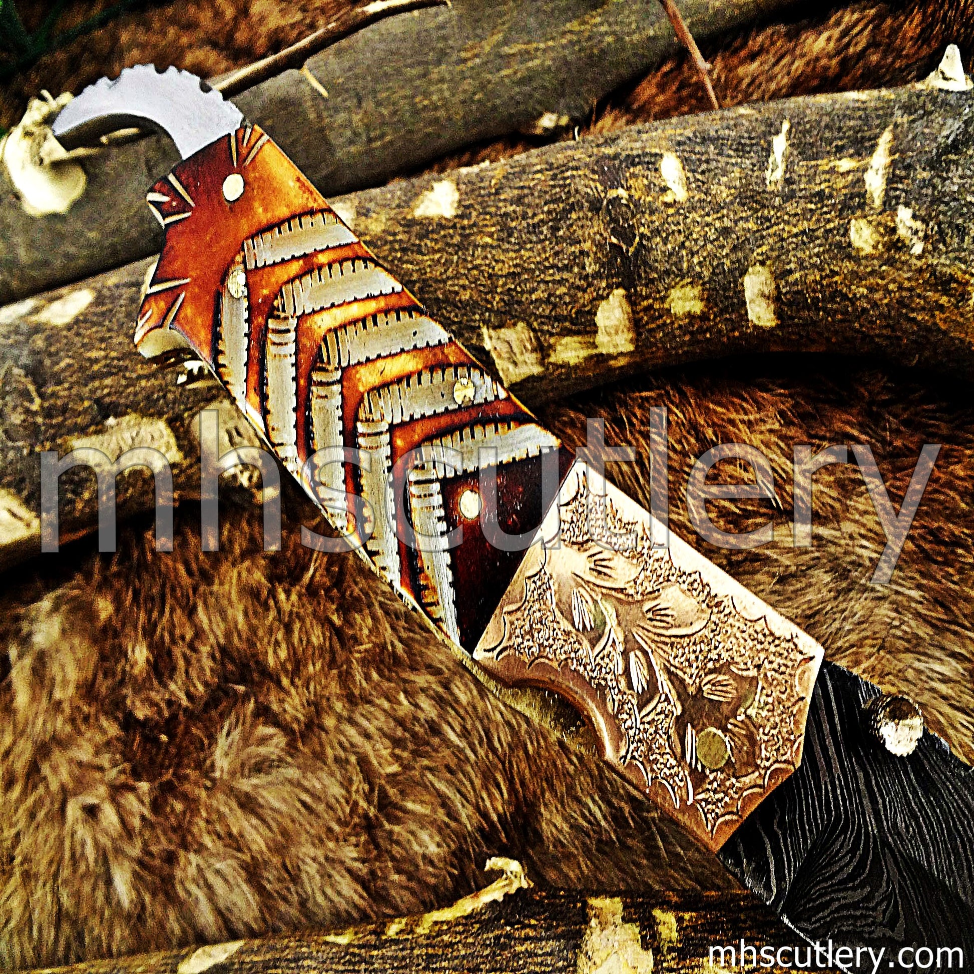 Handmade Damascus Steel Antique Folding Knife / Bone Handle | mhscutlery