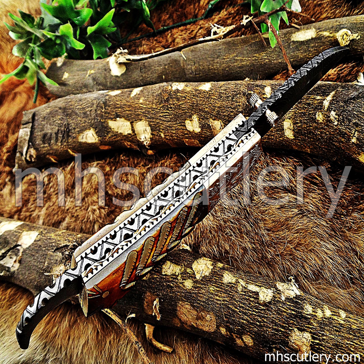 Handmade Damascus Steel Antique Folding Knife / Bone Handle | mhscutlery