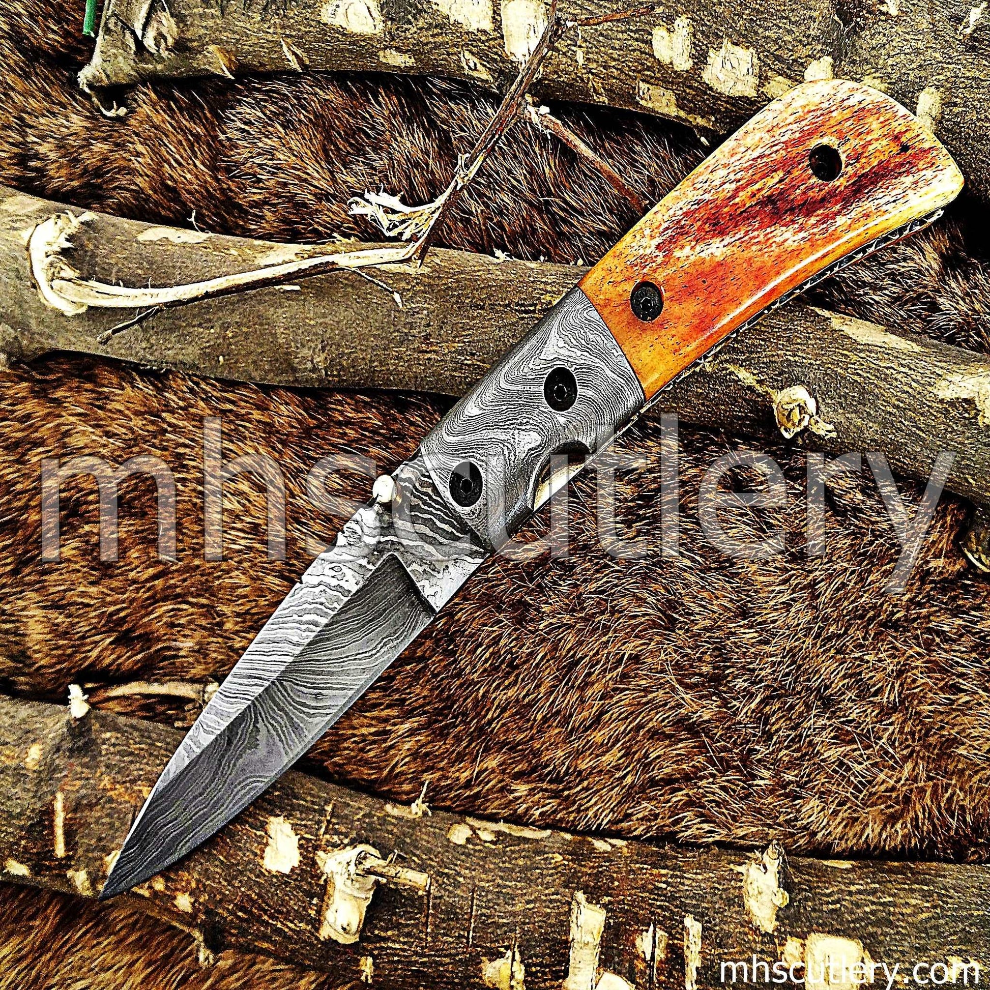 Custom Hand Forged Damascus Steel Folding Pocket Knife | mhscutlery