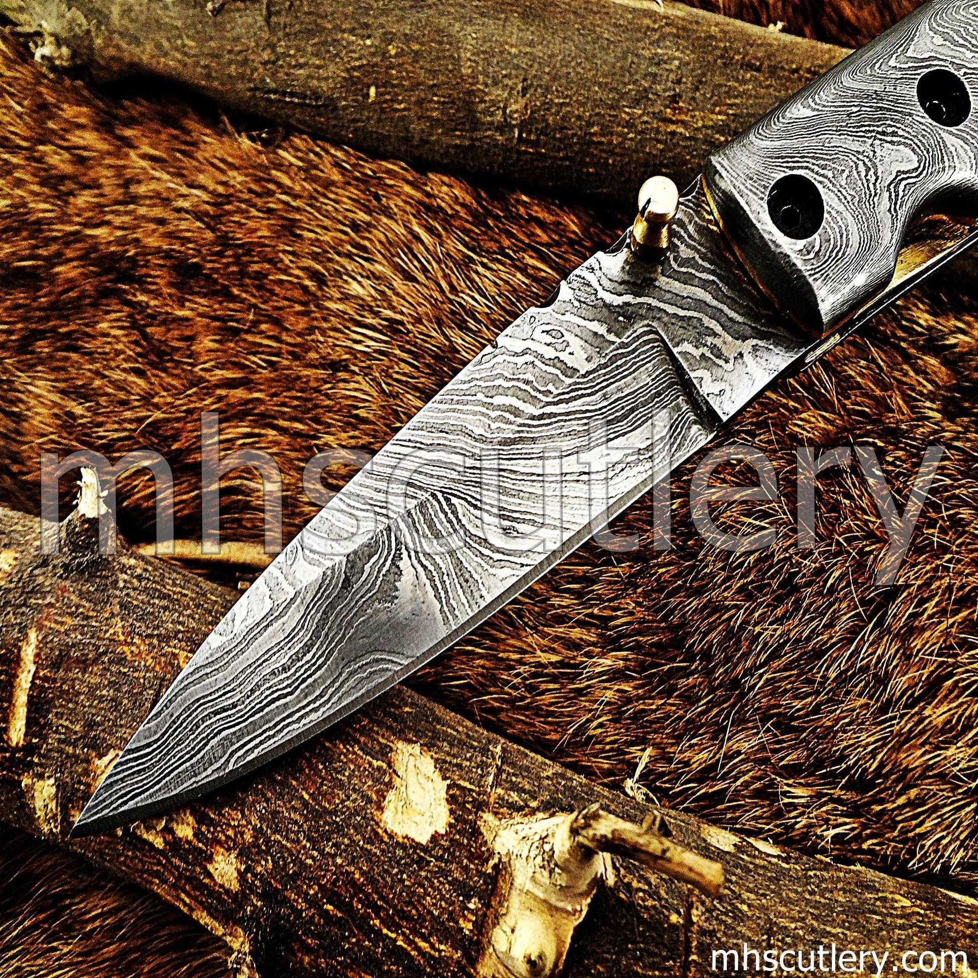 Custom Hand Forged Damascus Steel Folding Pocket Knife | mhscutlery