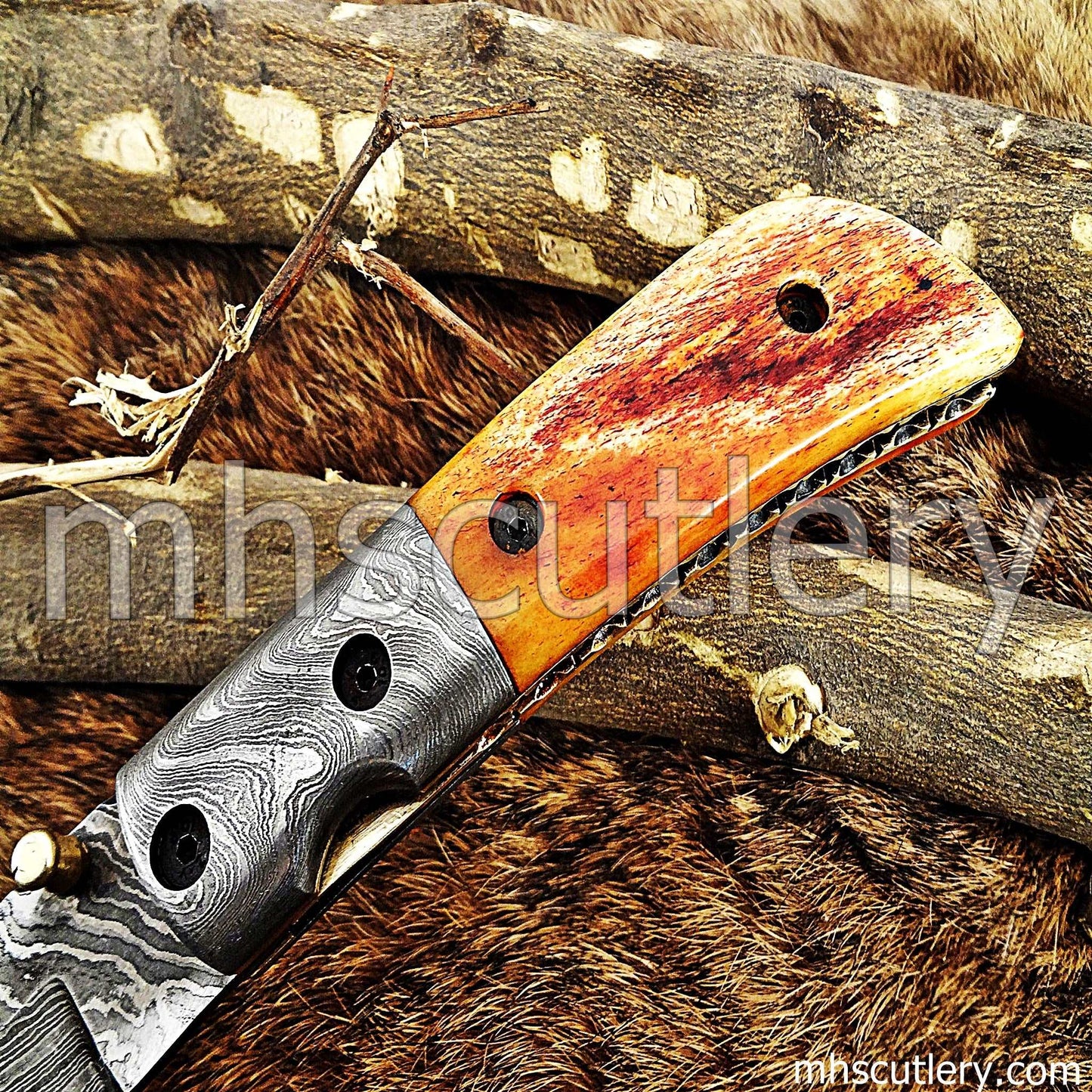 Custom Hand Forged Damascus Steel Folding Pocket Knife | mhscutlery
