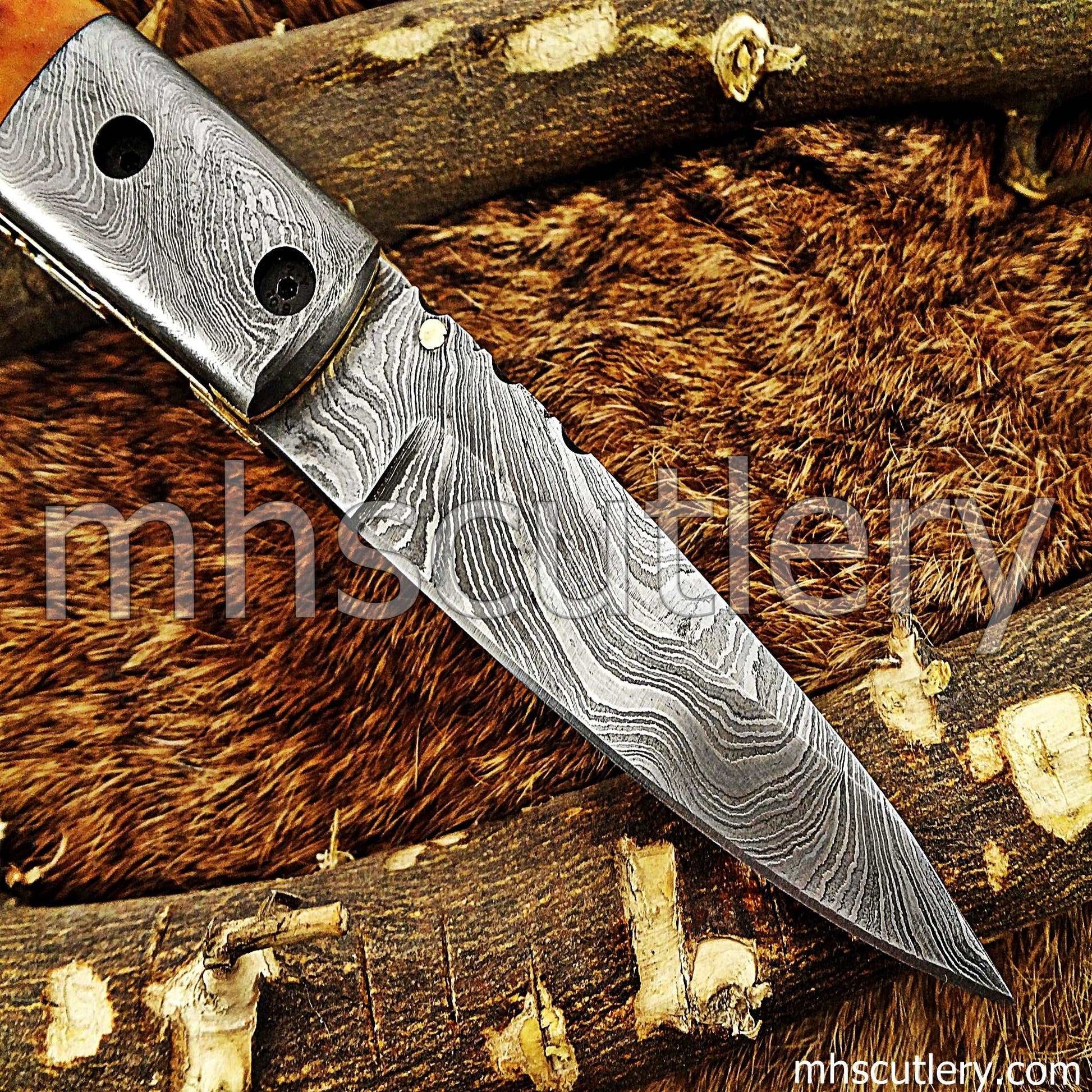 Custom Hand Forged Damascus Steel Folding Pocket Knife | mhscutlery