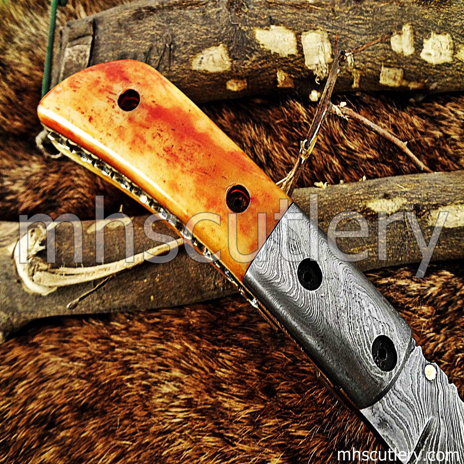 Custom Hand Forged Damascus Steel Folding Pocket Knife | mhscutlery