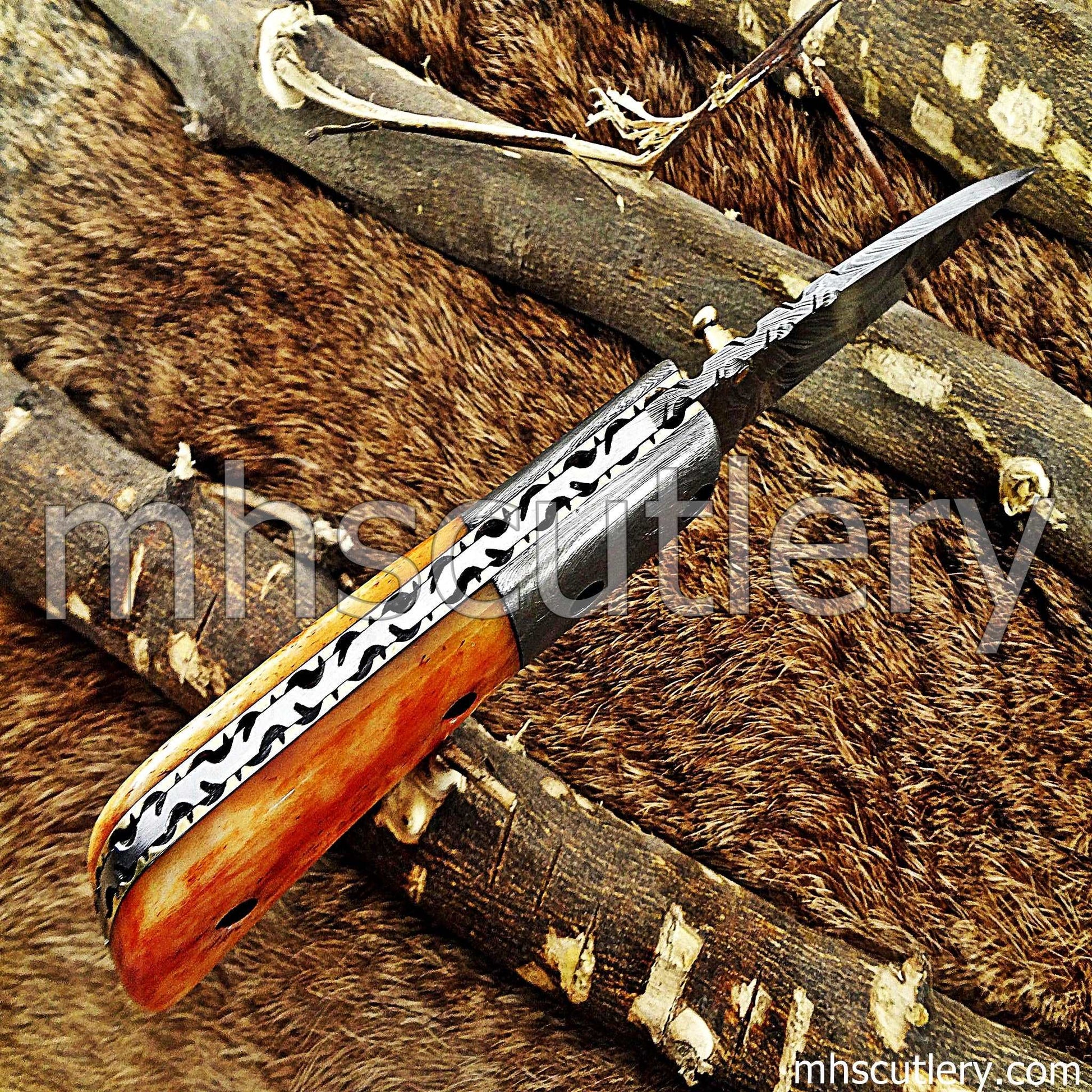 Custom Hand Forged Damascus Steel Folding Pocket Knife | mhscutlery