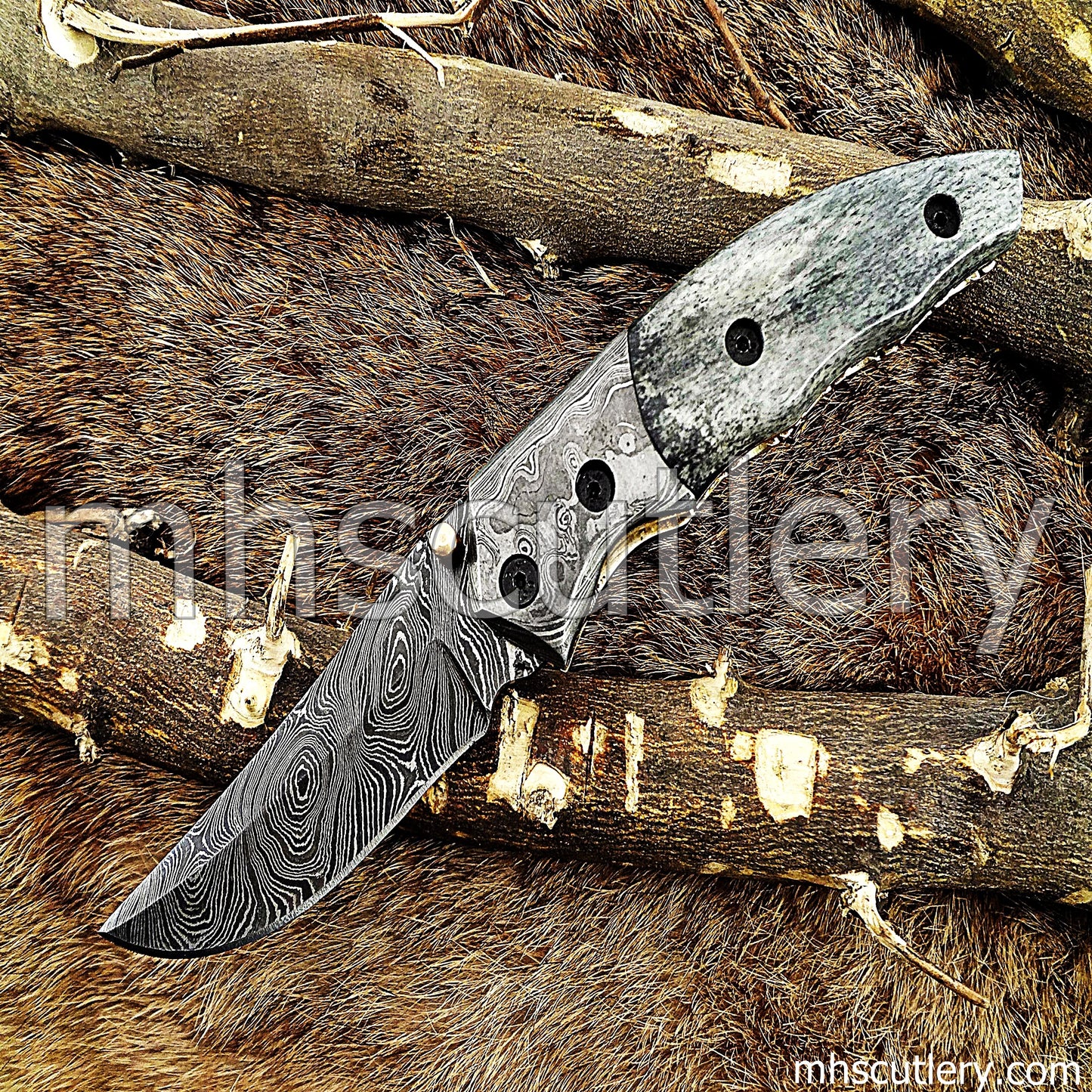 Damascus Steel Folding Knife / Bone Handle | mhscutlery