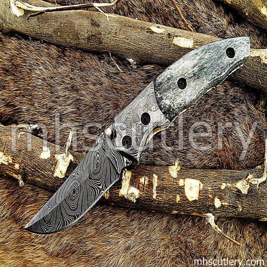 Damascus Steel Folding Knife / Bone Handle | mhscutlery