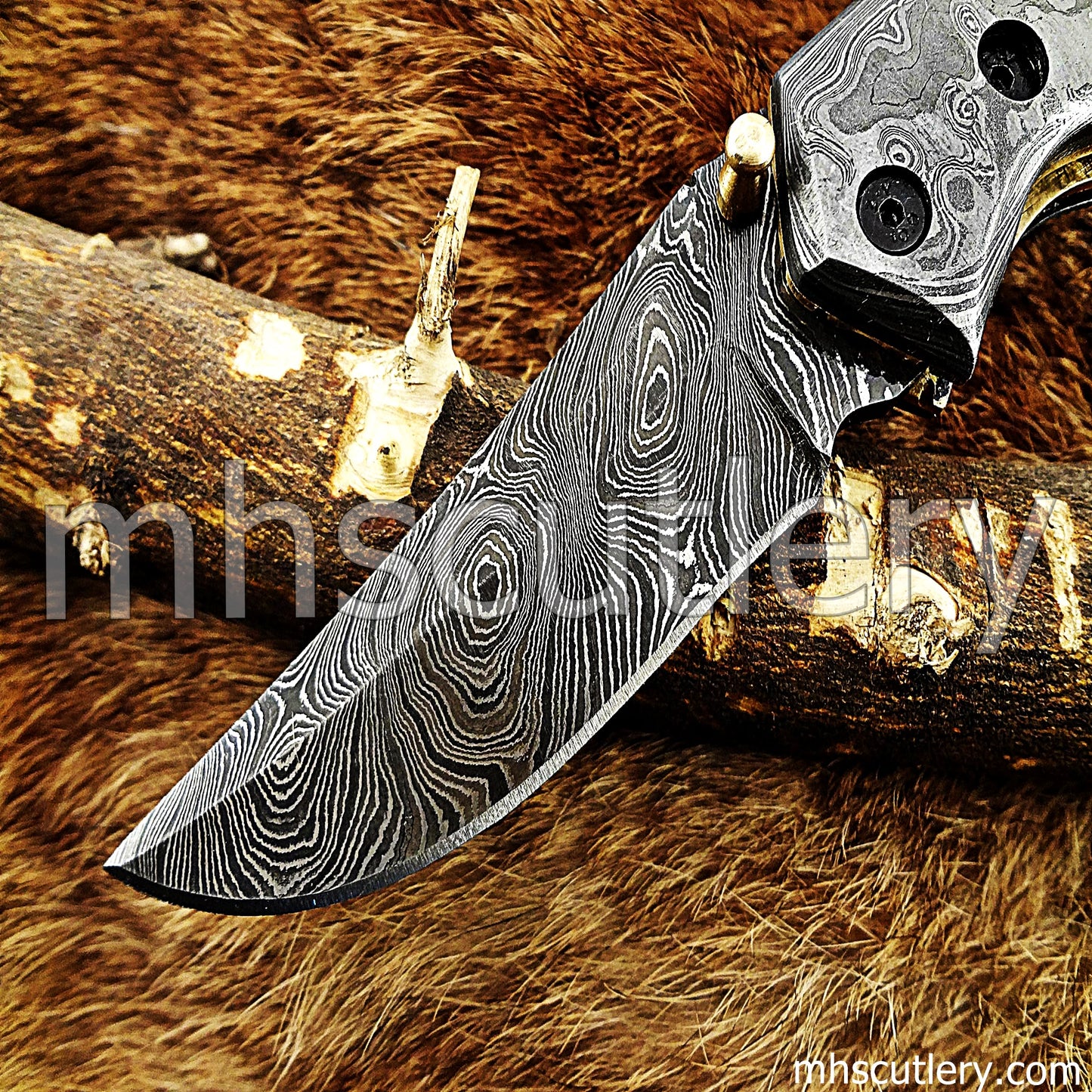 Damascus Steel Folding Knife / Bone Handle | mhscutlery