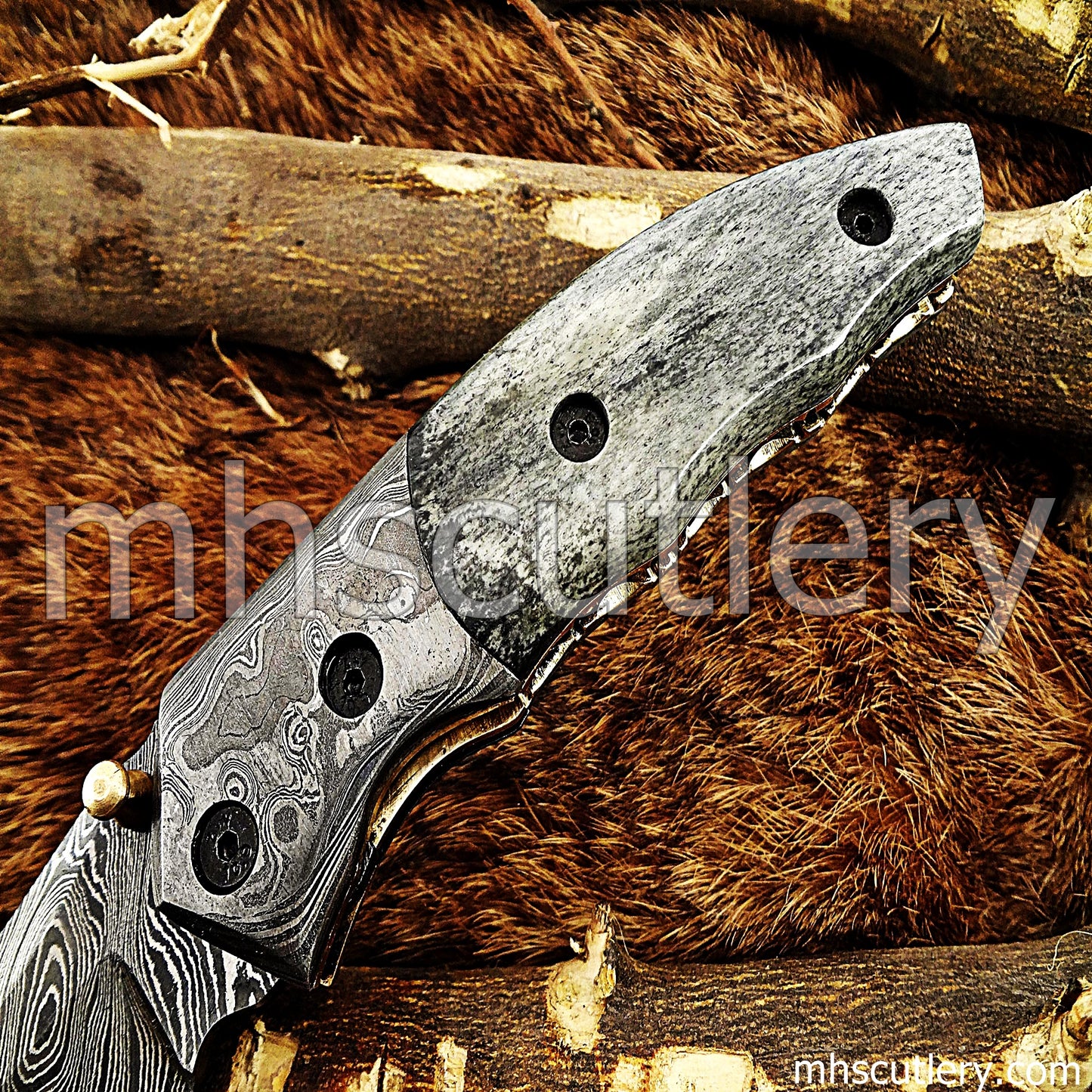 Damascus Steel Folding Knife / Bone Handle | mhscutlery
