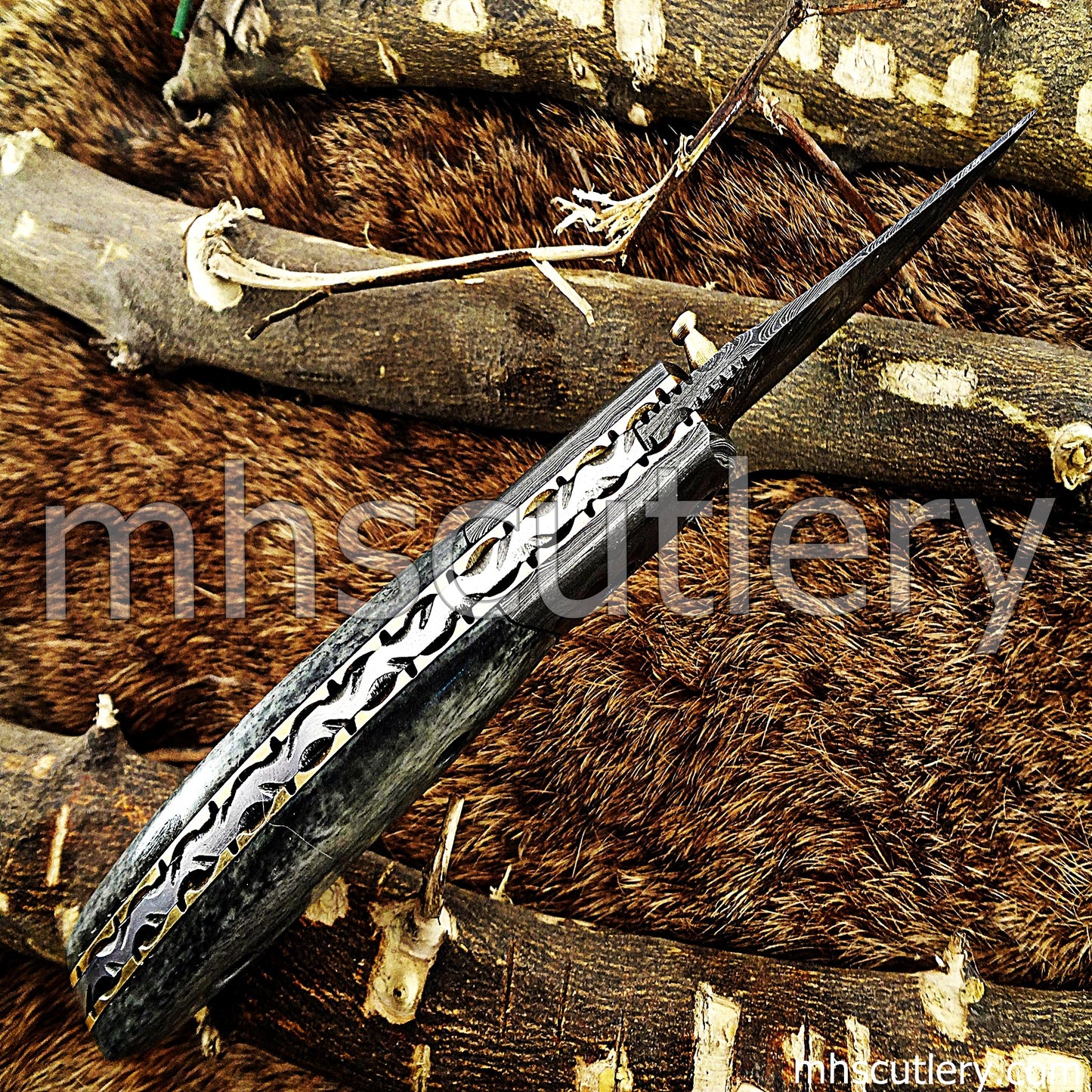 Damascus Steel Folding Knife / Bone Handle | mhscutlery